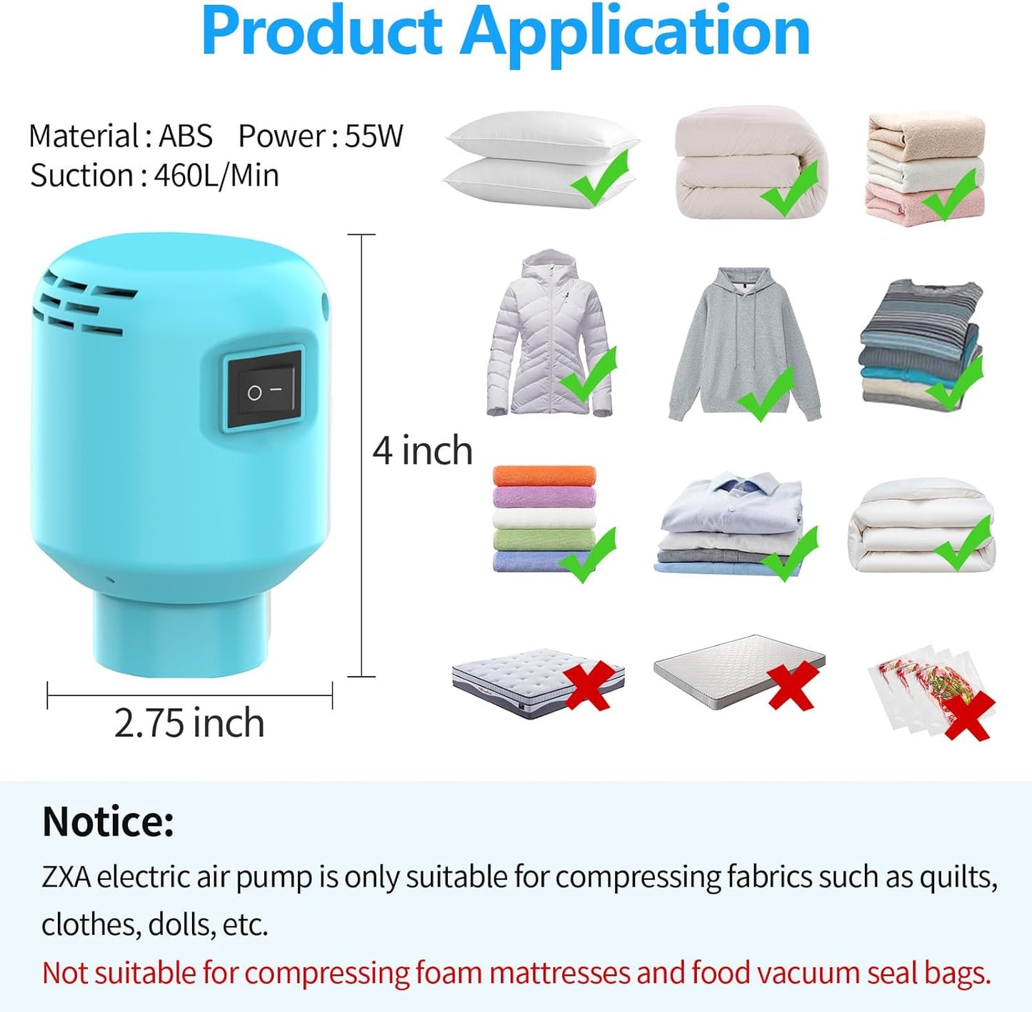 Skiennix Electric Vacuum Pump - 55W Portable Travel Pump for Vacuum Storage Bags