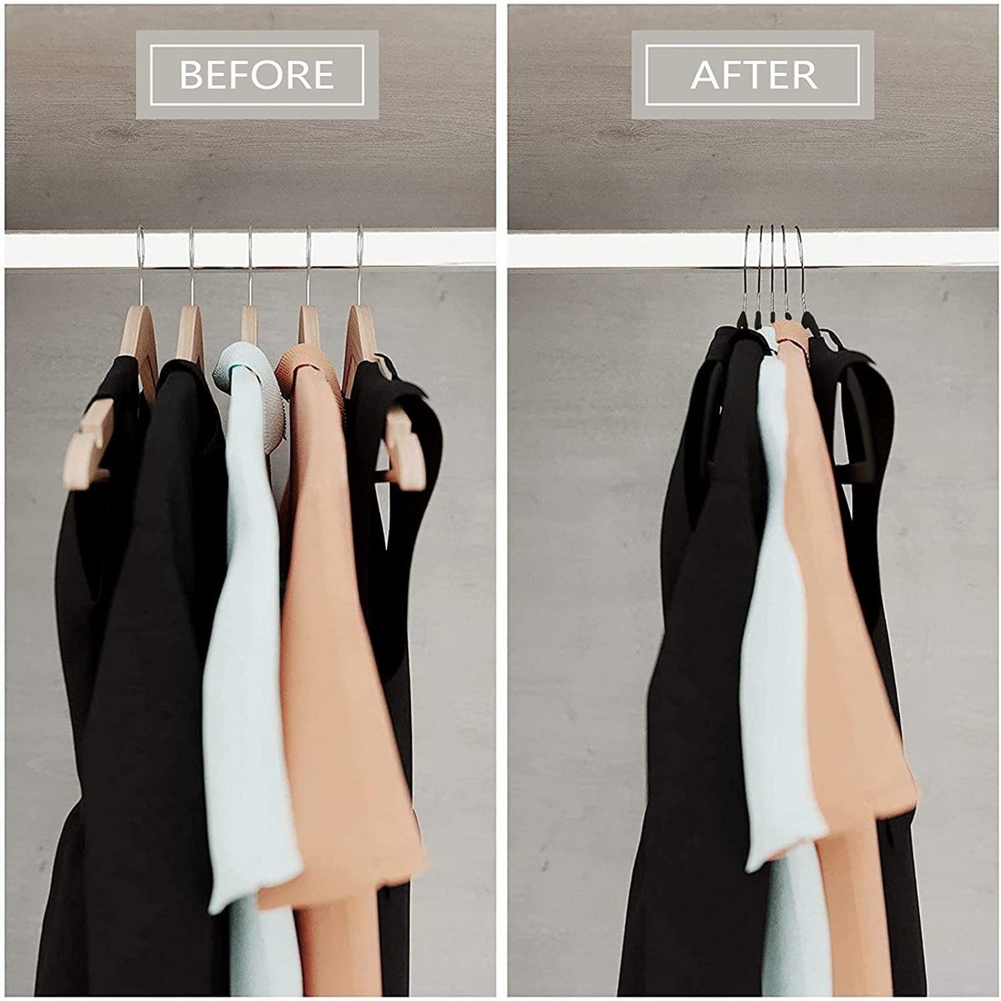 MOERKADA 50 Pack Ultra-Thin Plastic Clothes Hangers (17.7 Inch) - Space-Saving Slim Hangers with Non-Slip Grooves for Wardrobe, Closet & Dorm Organization (Grey)