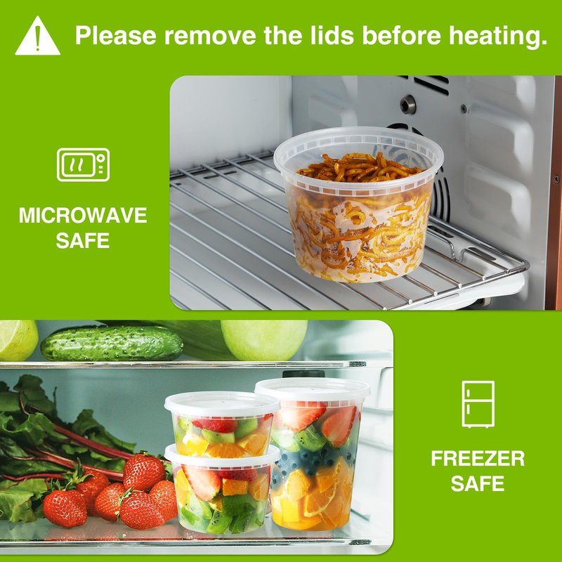 NEEBAKE 100 Set 8 oz Deli-Containers-with-Lids-Airtight-Plastic-Food-Storage-Containers-with-Lids-Soup-Slime-Overnight-Oat-To-Go-Containers