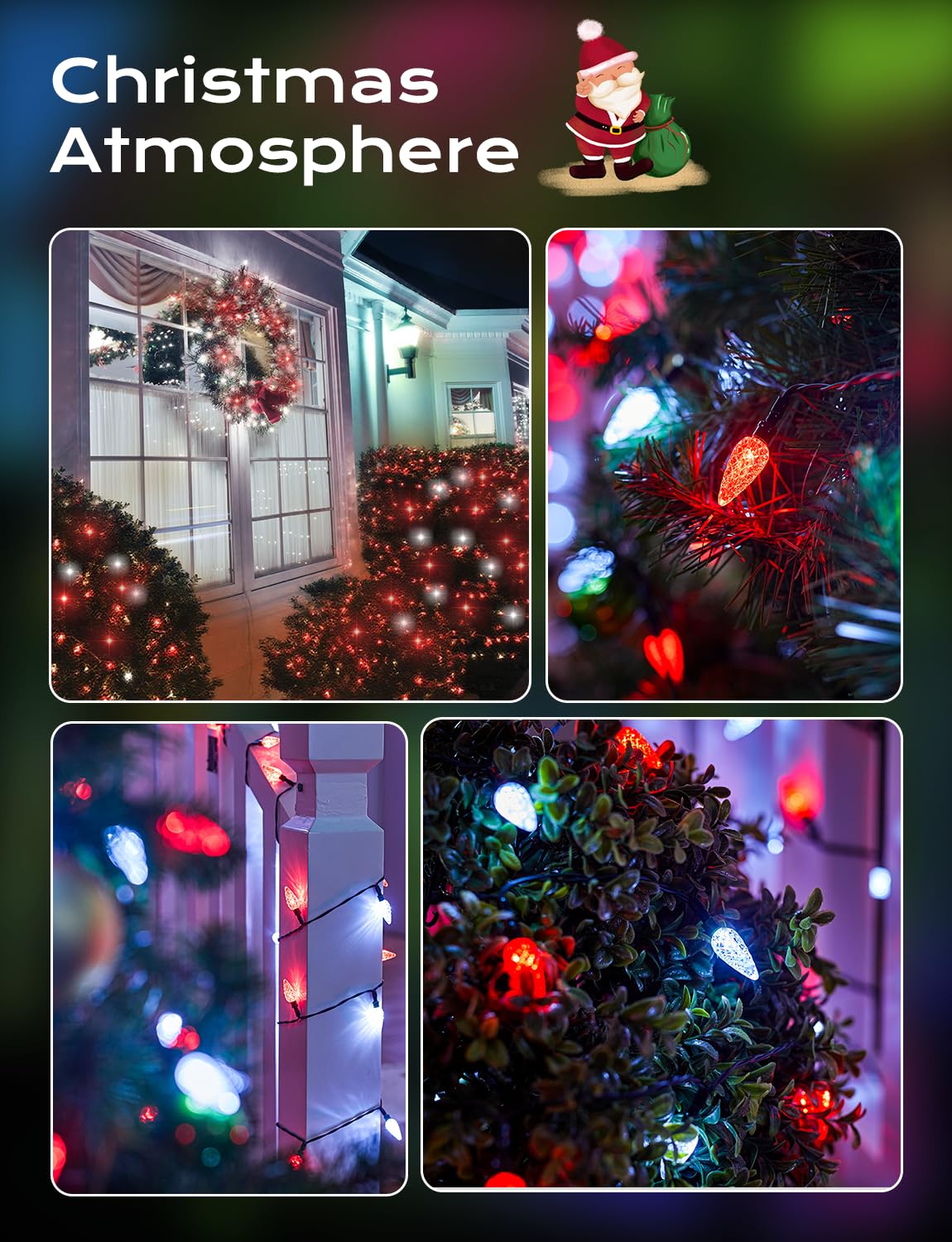 Brightown Solar Operated C6 Strawberry String Lights, 22.64ft 50 LEDs Red White LED Christmas Fairy Lights, Solar Christmas Lights Outdoor, Christmas Decorations for Christmas Tree, Garden Decor