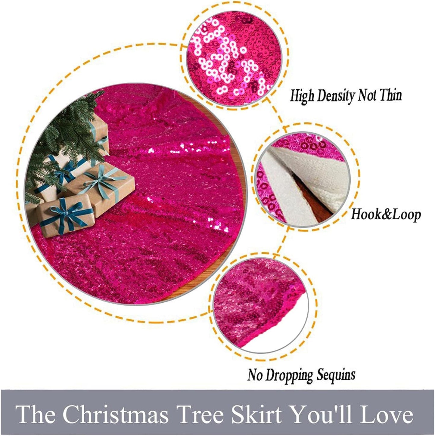 48-Inch Silver Sequin Christmas Tree Skirt - Reusable Holiday Decor for Festive Parties