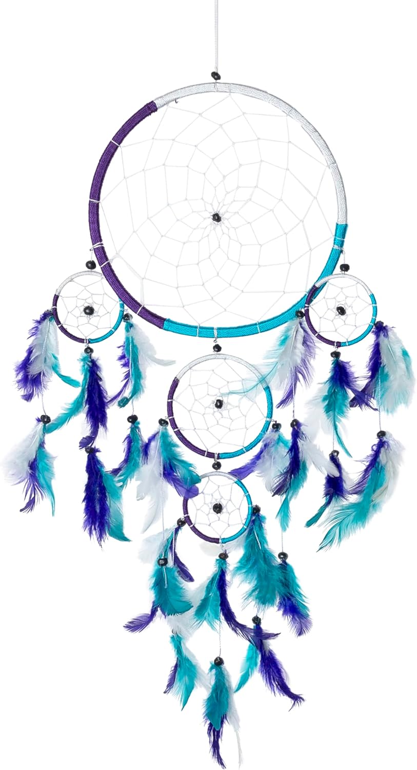 Handmade Rainbow Chakra Dream Catcher - 7" Diameter with Tie Dye Feathers & Beads