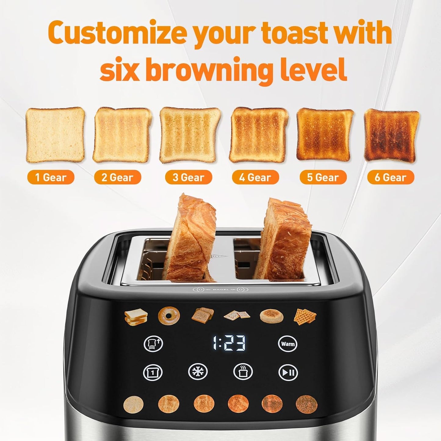 Secura 2 Slice Toaster - Fully Automatic Digital Stainless Steel Design | 6 Browning Levels & Keep Warm Function