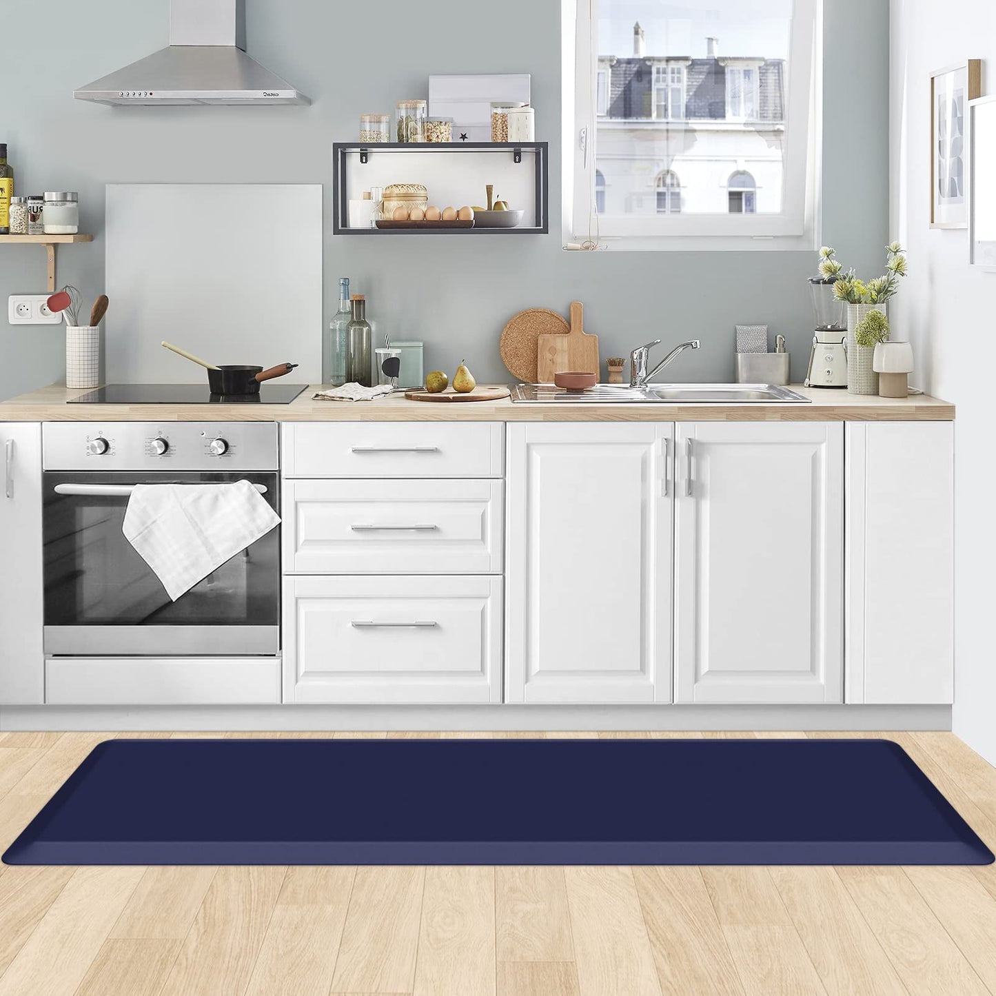KitchenClouds Kitchen Mat Cushioned Anti Fatigue Kitchen Rug 0.8inch Water Resistant Non Slip Kitchen Rugs and Mats Standing Desk Mat Comfort Floor Mats for Kitchen Sink Office (17.3"x60",Blue)