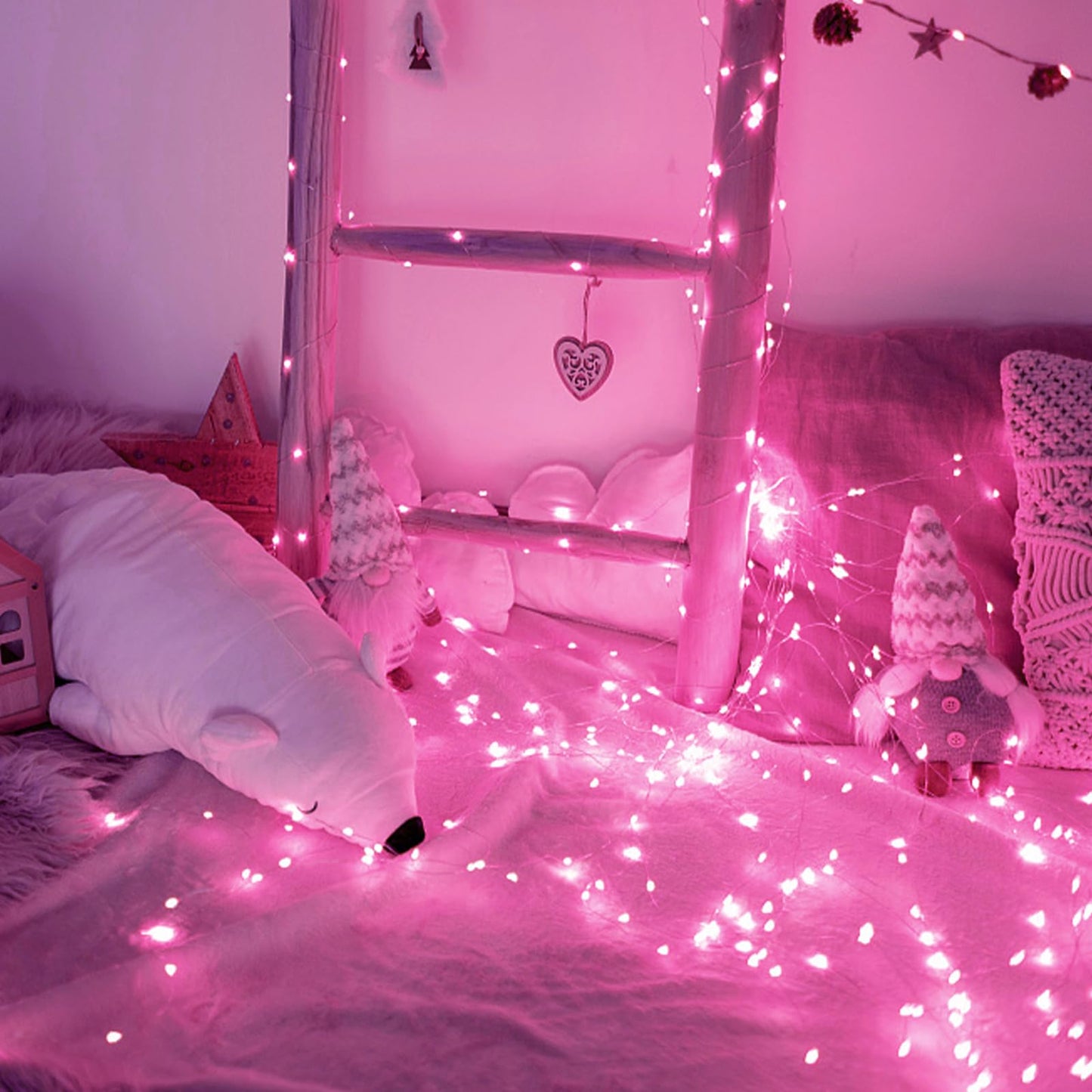 suddus Pink Solar String Lights for Outside, 2 Pack Total 66ft 200 Led Pink Fairy Light Outdoor, 8 Modes Solar Twinkle Light for Halloween Decor, Fence, Patio, Yard, and Party