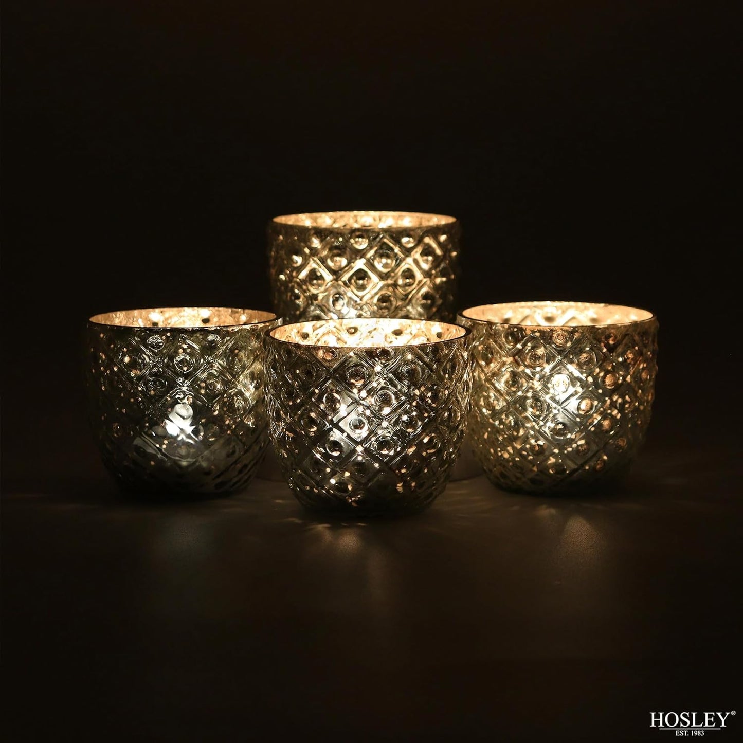 Antique Silver Glass Votive Tealight Candle Holders - Set of 6, 2.75" Diameter for Weddings & Events