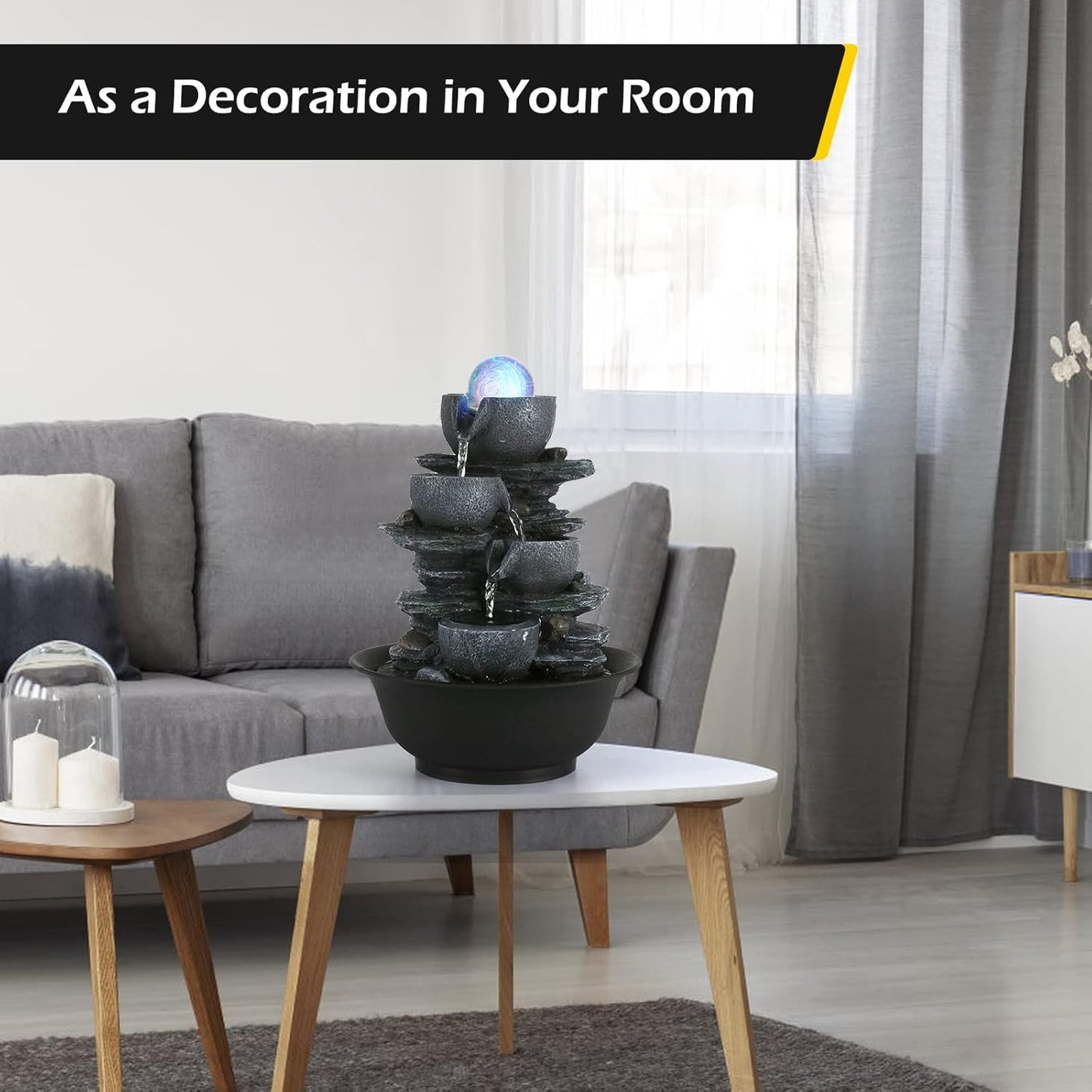Dyna-Living Water Fountains Indoor Tabletop Fountain with Pump Waterfall Fountain Indoor Coloured LED Lights Desk Water Fountains for Home Office Decor Style 1
