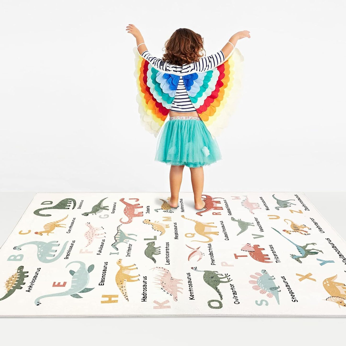 Abeigoi 39.4"x59" Modern Dinosaur ABC Alphabet Kids Play Area Rug, White