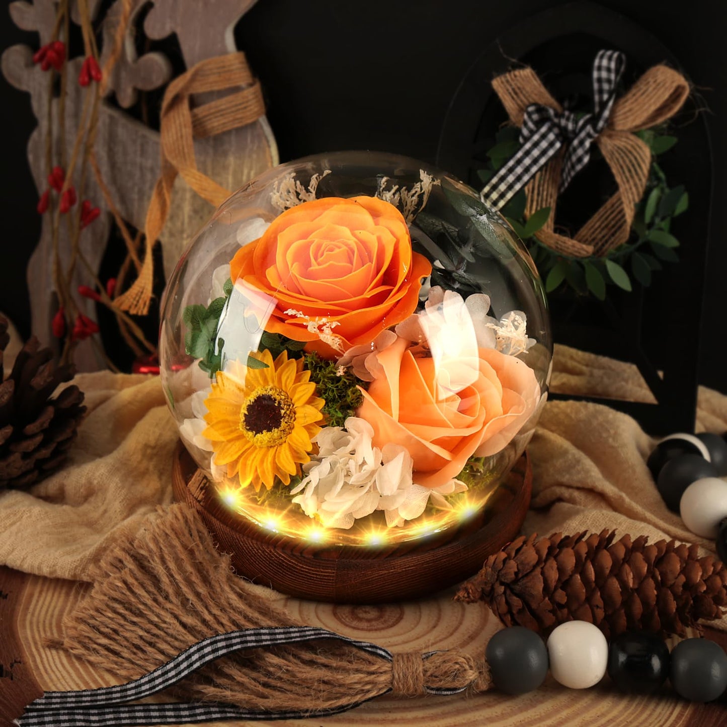 FAYODO Preserved Flowers with Light, Eternal Rose as Gifts for Women Mom Grandma Girlfriend for Birthday Christmas Valentine's Day Mother's Day Anniversary Thanksgiving, Champagne