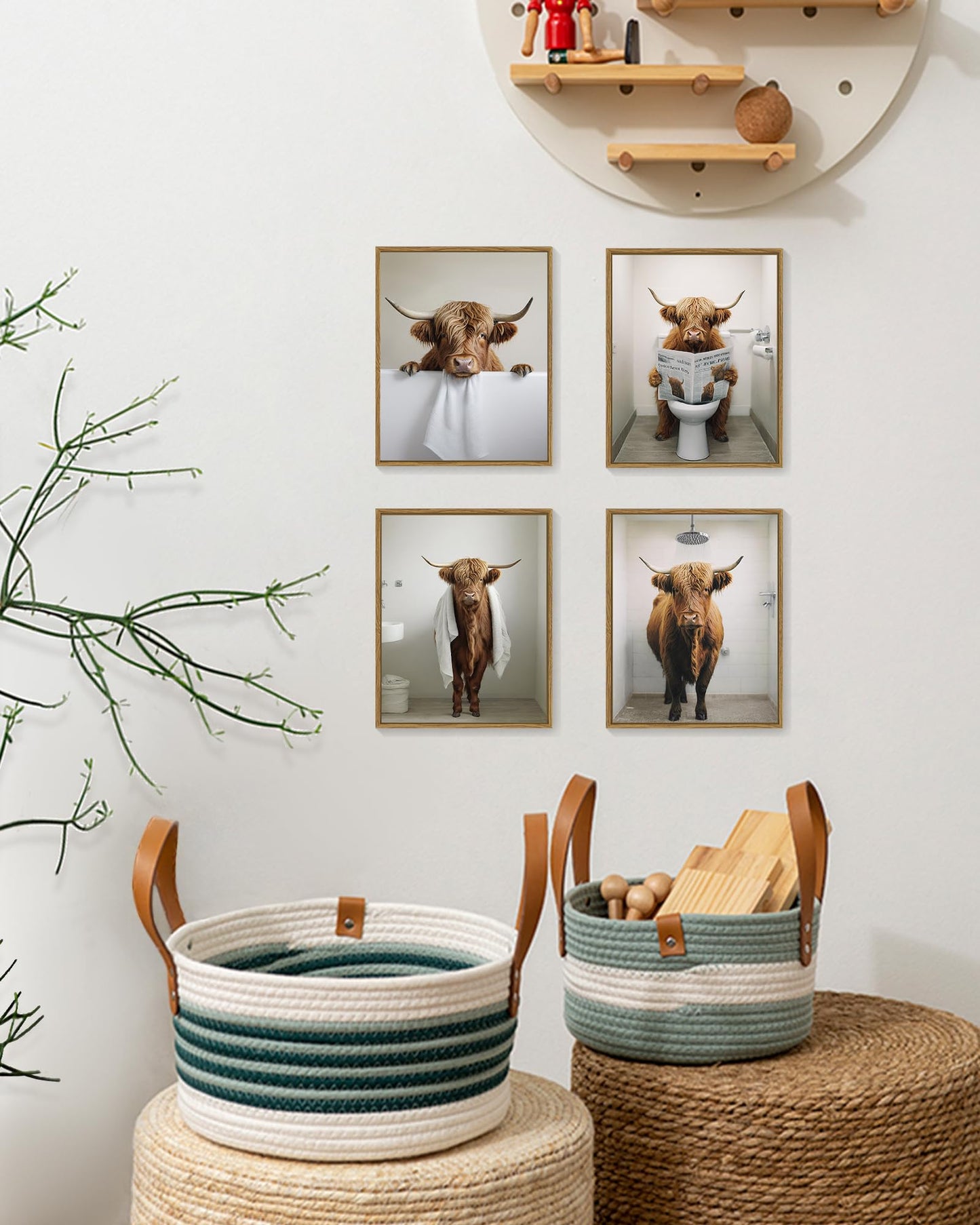 Funny Highland Cow Bathroom Wall Art Framed Rustic Cute Bathroom Canvas Prints for Bathroom Restroom Decor 8x10in (Framed)