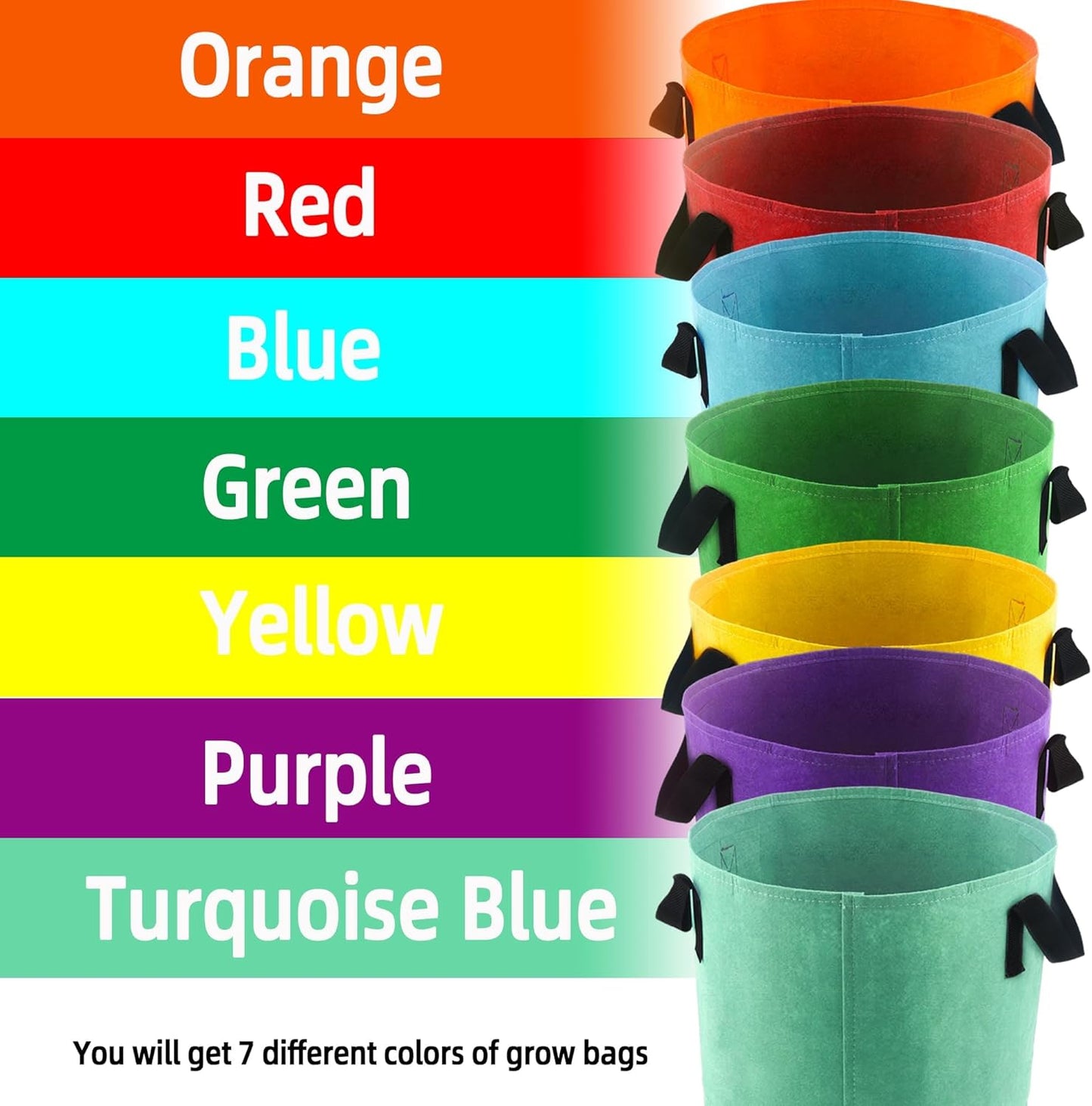 Skiennix 5-Gallon Fabric Grow Bags - 7-Pack in Mixed Colors with Handles for Vegetables & Flowers