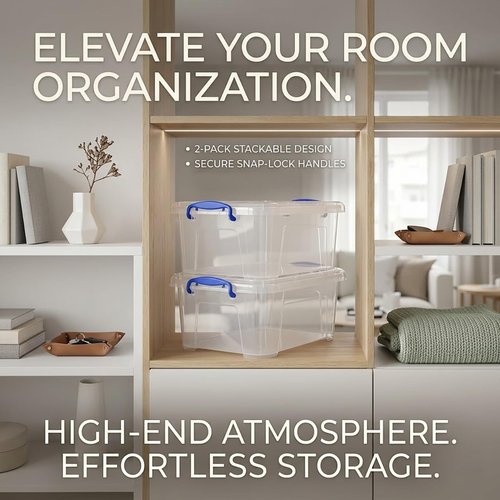 Clear Storage Bins by Sterilite - 9 Quart Stackable Plastic Boxes with Lids | 2 Pack
