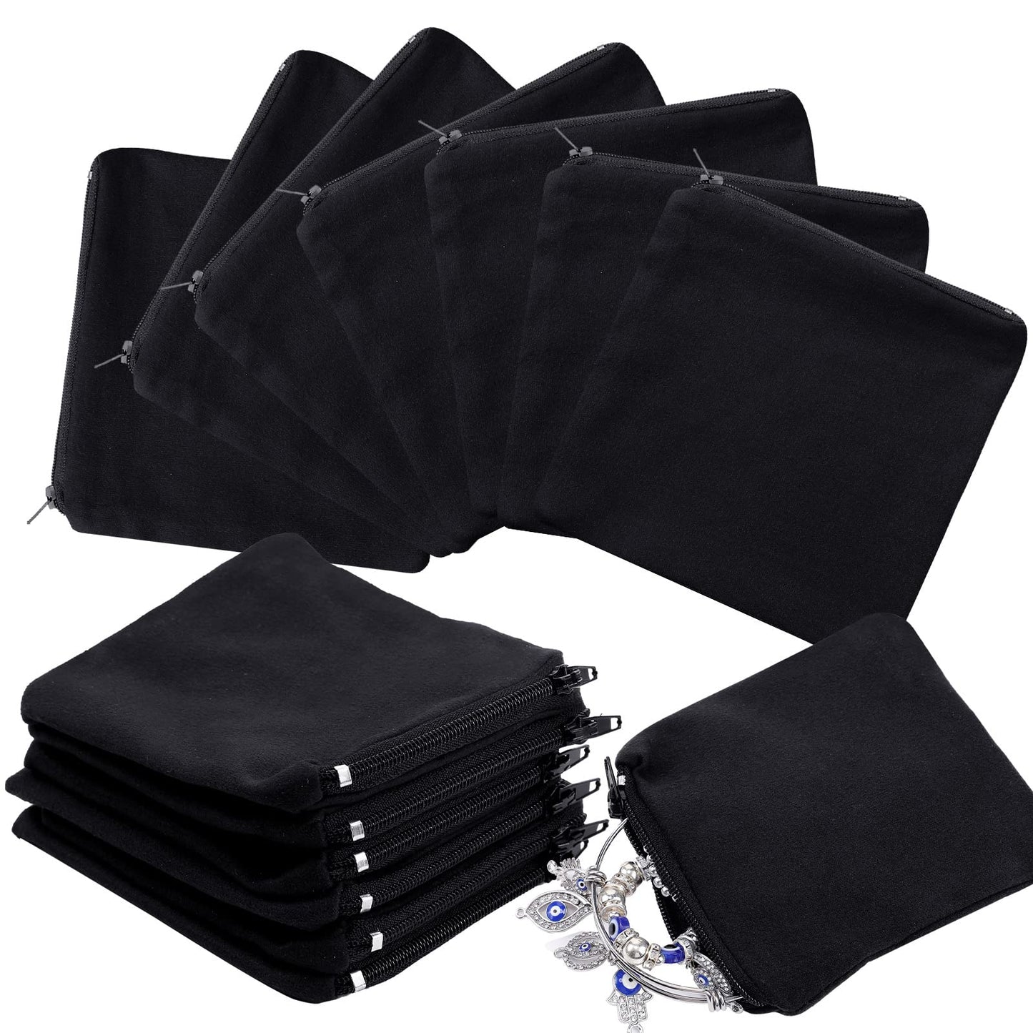 Geosar 24 Pcs Silver Storage Bags Anti Tarnish Jewelry Storage Bags Zippered Keeper for Silverware Jewelry(4 x 4 Inch,Black)