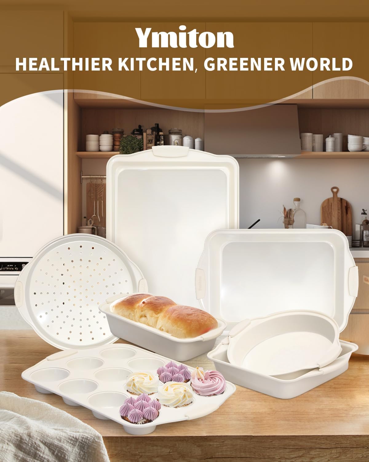 Skiennix Baking Pans Set - 34 PCS Nonstick Bakeware with Silicone Handles | Includes Cookie Sheet, Cake Pans & More