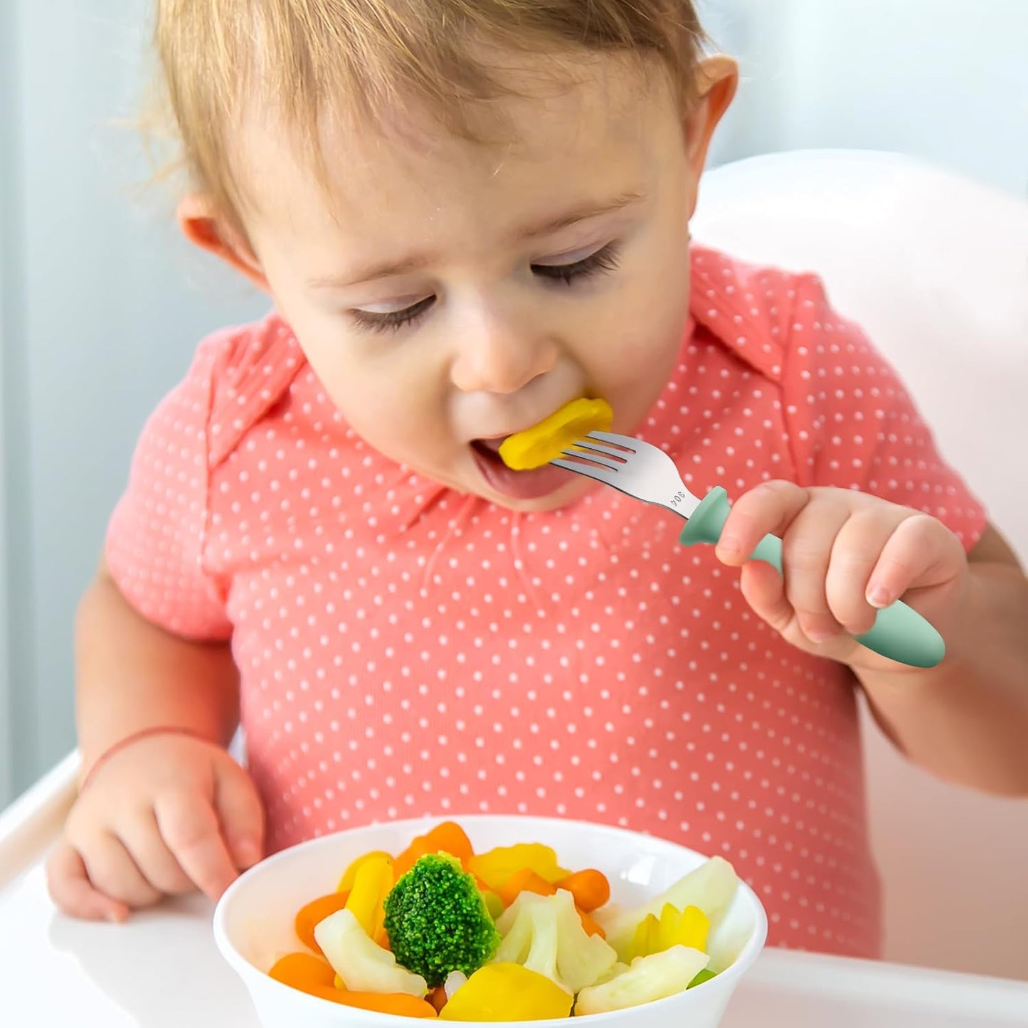 Pimoys Toddler Utensils Set - 6-Piece Forks & Spoons | Dishwasher Safe Stainless Steel with Plastic Handles