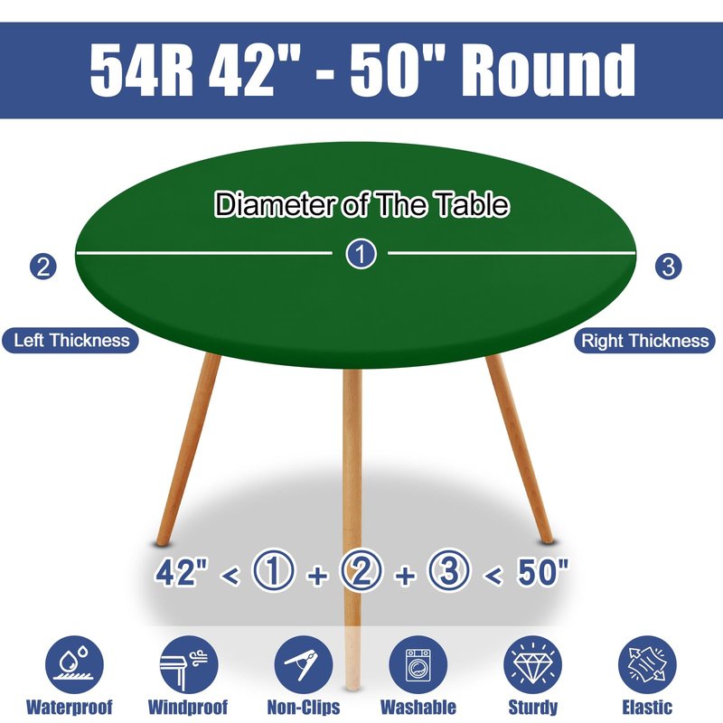 Moosfor Round Spandex Tablecloth, Elastic Fitted Waterproof Tablecloths for 42"-50" Tables, Stretch Washable Picnic Table Cover for Camping, Dining, Indoor and Outdoor, Emerald Green