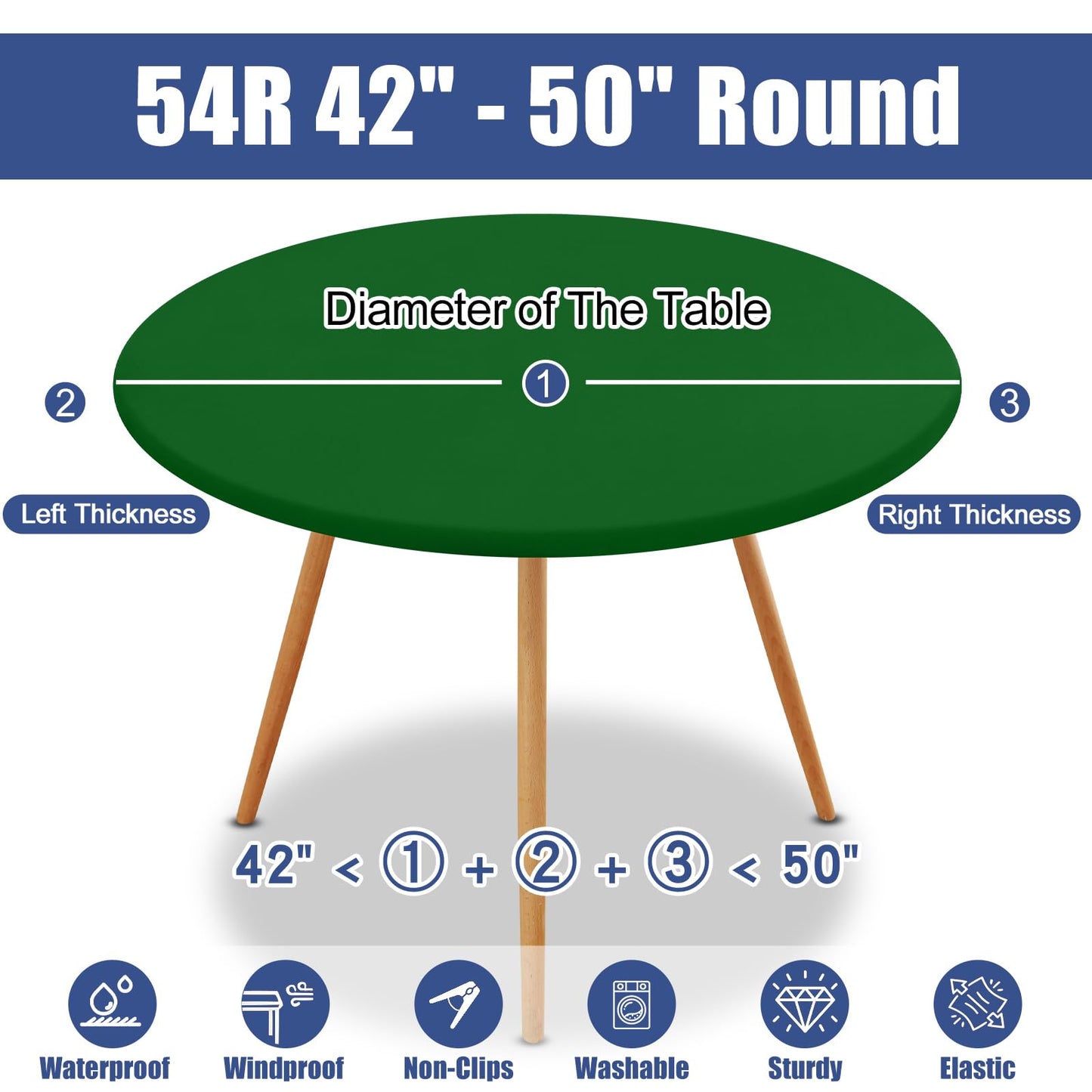 Moosfor Round Spandex Tablecloth, Elastic Fitted Waterproof Tablecloths for 42"-50" Tables, Stretch Washable Picnic Table Cover for Camping, Dining, Indoor and Outdoor, Emerald Green