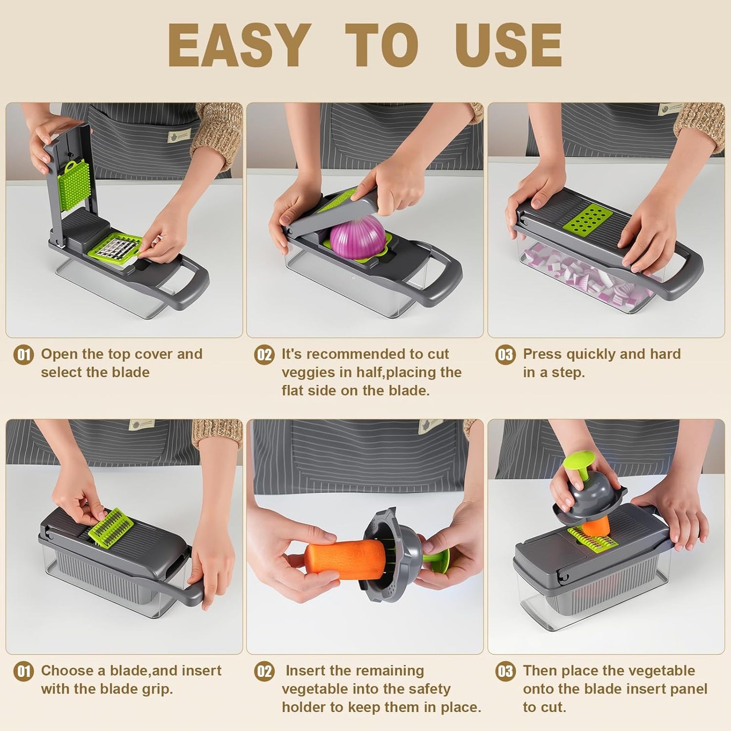 Skiennix 15-in-1 Vegetable Chopper - Multifunctional Cutter with 8 Blades & Container | Gray