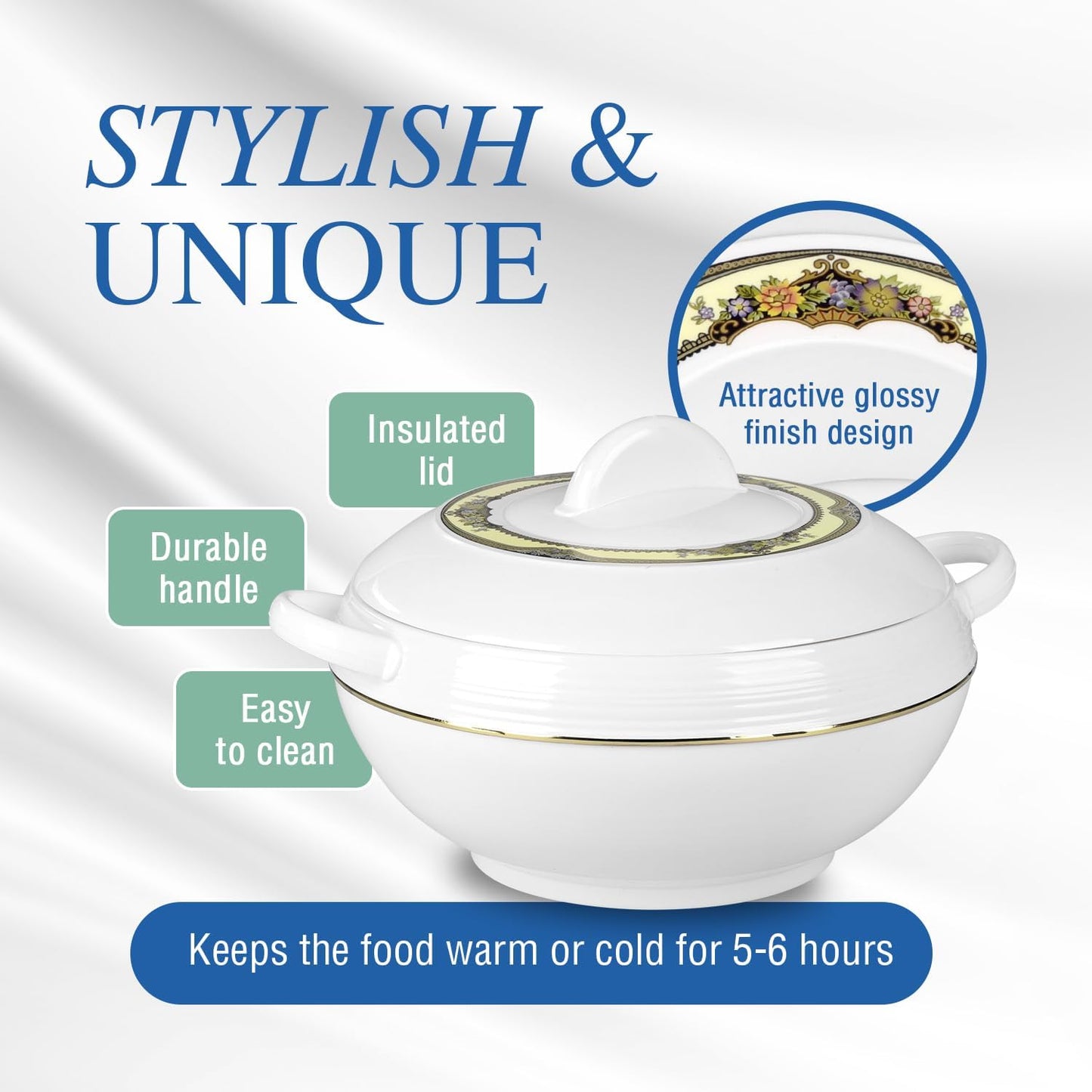Ambiente Food Warmer Hot Pot Set Of Insulated Casseroles 1.2 1.6 And 2.5 Litre (White)