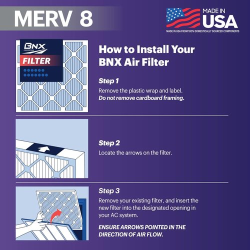 BNX TruFilter 20x20x1 Air Filter MERV 8 (6-Pack) - Made in USA | Electrostatic Pleated HVAC Filters for Dust, Pet & Mold Defense