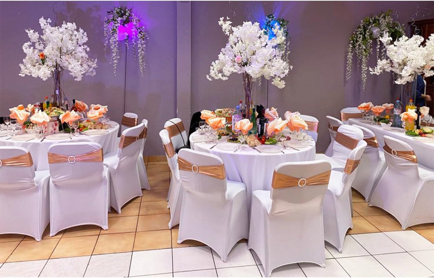 Skiennix Spandex Rose Gold Chair Sashes - Pack of 50 for Weddings & Events | Elegant Chair Decorations