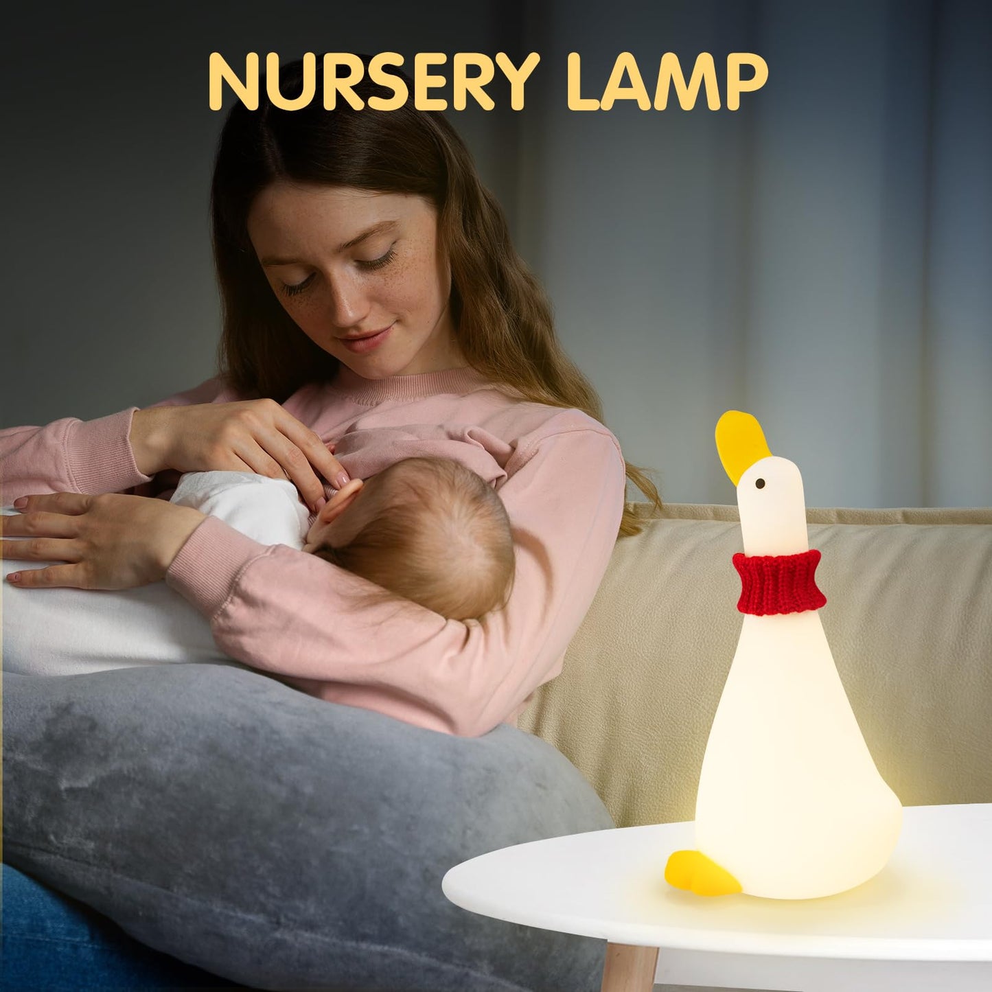 Duck Night Light Silicone Cute Dorm Bedroom Home Decor Night Light for Breastfeeding Squishy Duck Nightlight Cordless Rechargeable Dimmable Touch Fun Bedside Desk Lamp for Christmas Gifts (Twin Ducks)