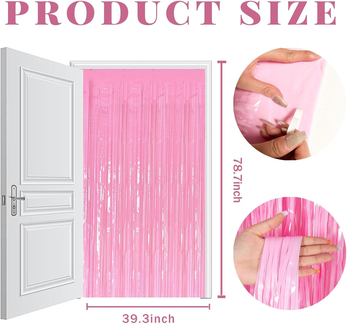 Skiennix 20 Pack Foil Curtain - Pink Metallic Tinsel Fringe Backdrop for Parties & Celebrations