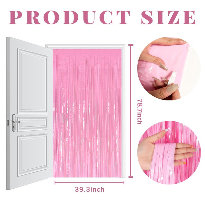 10 Pack Foil Curtain Pink Backdrop Streamers Metallic Tinsel Fringe Curtains Photo Booth Props for Birthday Wedding Engagement Bachelorette Christmas Holiday Celebration Party Decorations