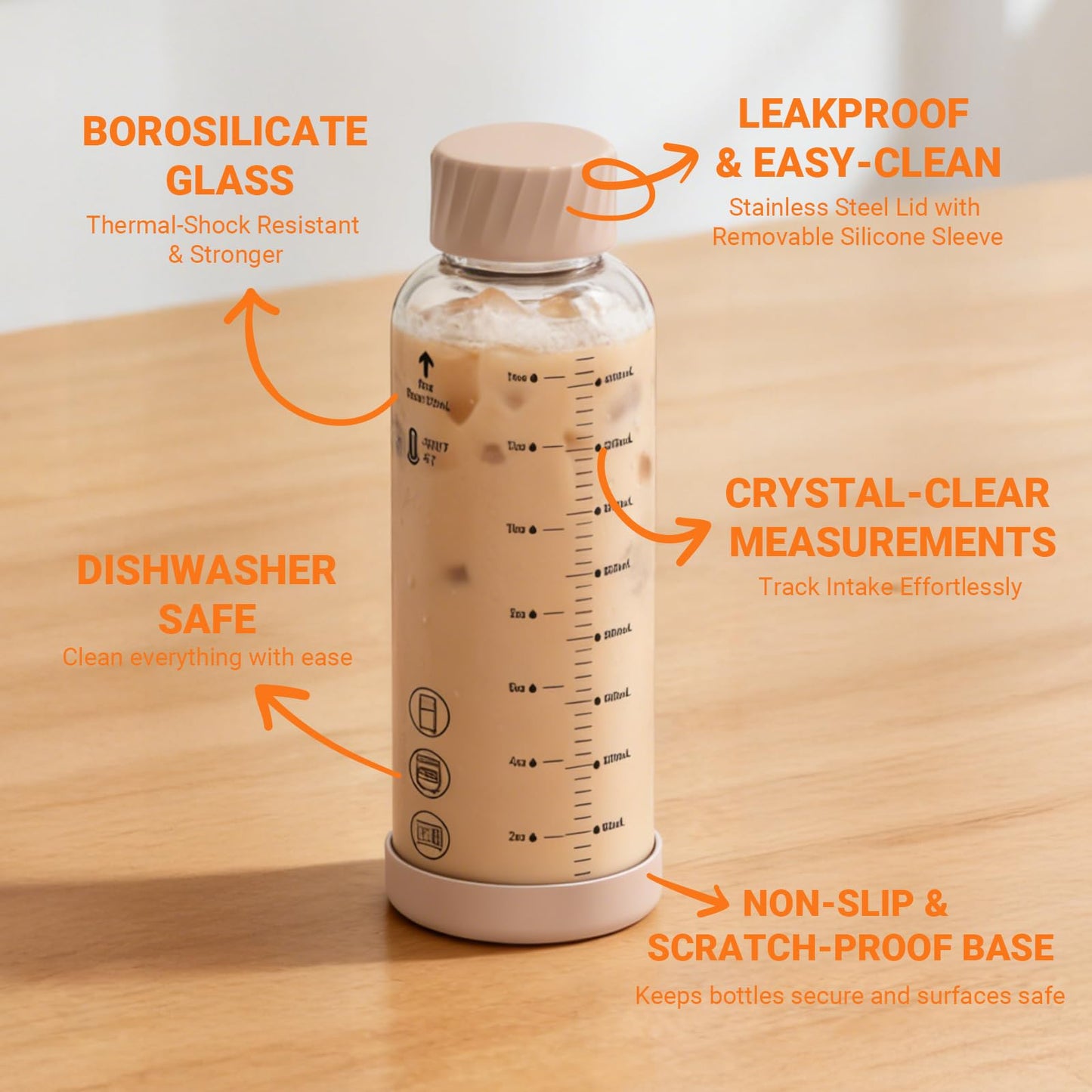 Luxfuel Glass Juice Bottles with Lids 16oz, 6 Pack – Borosilicate Glass Bottles for Juicing, Smoothies, Water & Beverage Storage, Stainless Steel Lids, Reusable, Leakproof, Heat-Resistant, BPA-Free