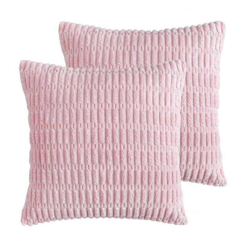 HERAYLI Corduroy Decorative Throw Pillow Covers, Boho Stripe Soft Square Cushion Case Home Decor for Living Room Couch Bed Sofa, Set of 2 Pack, Pink, 18x18 Inch