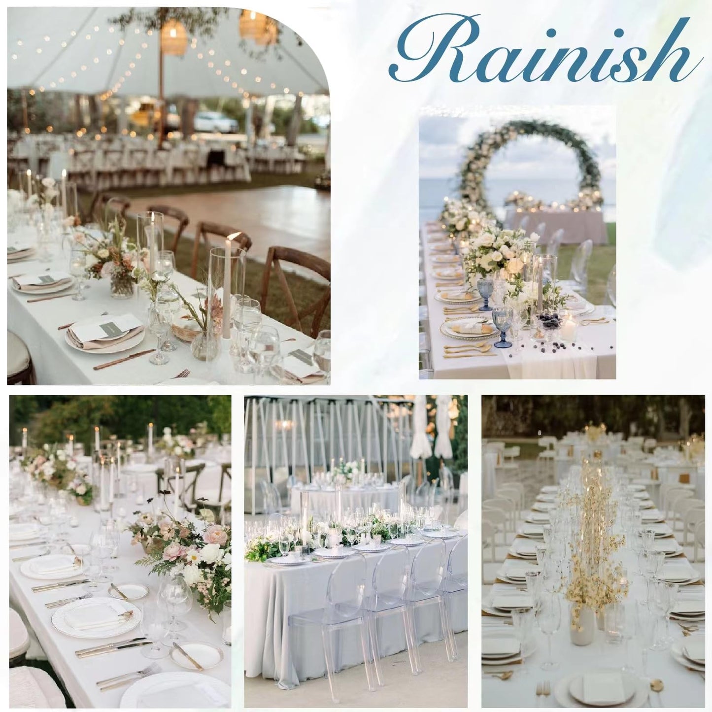 RAINISH 8 Pack White Table Cloth 60 x 102 Inch Polyester tablecloths for 6 Foot Rectangle Tables, Stain and Wrinkle Resistant Washable Fabric White Table Covers for Parties, Wedding, Banquet, Dining