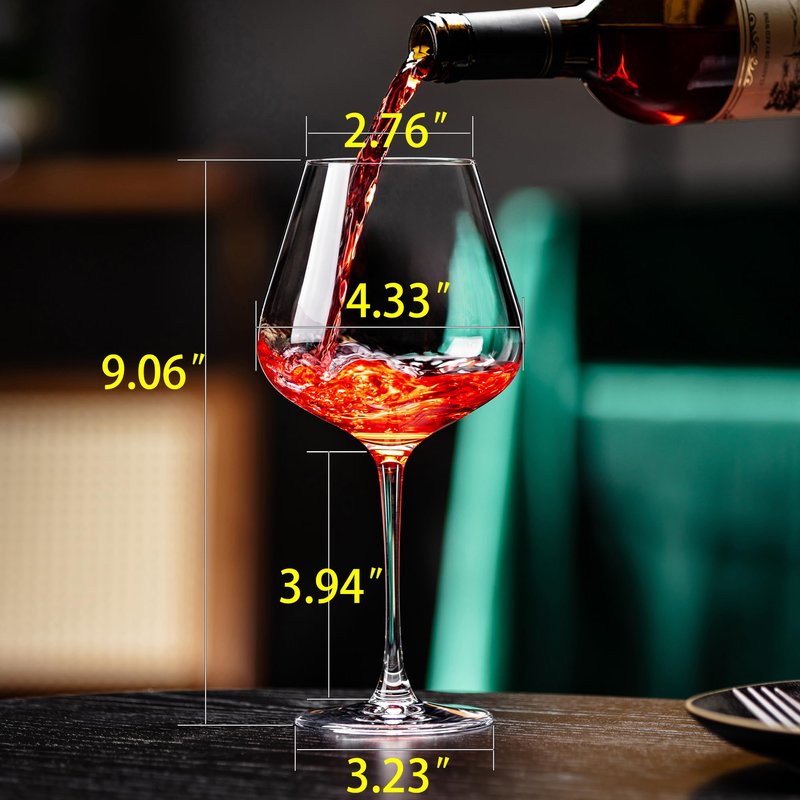NORIMODA Wine Glasses Set of 4, 22oz Large Red Wine Glasses for Bordeaux & Burgundy, Lead-Free Glass with Stem, Gift for Him Her, Suitable for Home Bar, Hosting, Birthday, Wedding & Christmas