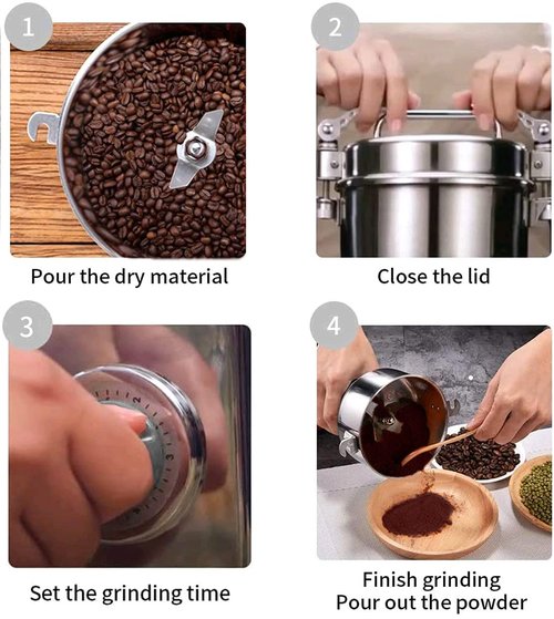 Grain Mill Grinder 750g High Speed Electric Stainless Steel Grinder Cereals Corn Flour Pulverizer Powder Machine for Dry Spice Herbs Grains Coffee Rice Pepper