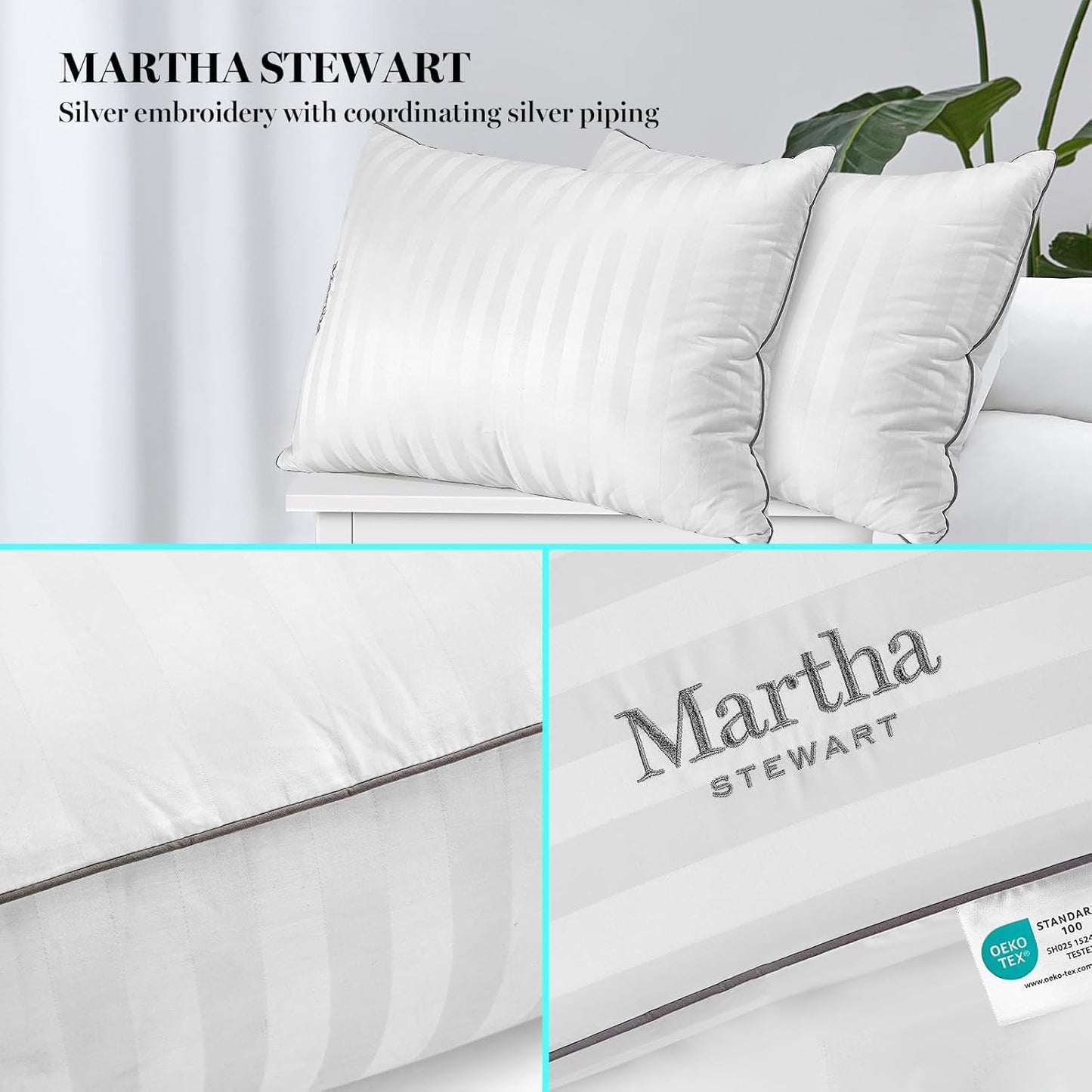 Martha Stewart Hotel Collection Pillow - 500 Thread Count Hypoallergenic Cotton | Set of 2 Queen Size