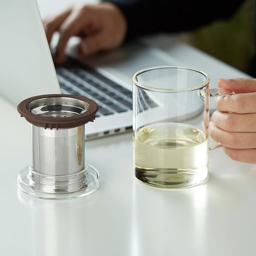 Glass Tea Cup with Infuser and Lid, 400ml Large Borosilicate Teacup, Clear Mug for Loose Leaf Tea, Blooming Tea, Tea Bags - Perfect Christmas or Birthday Gift for Women