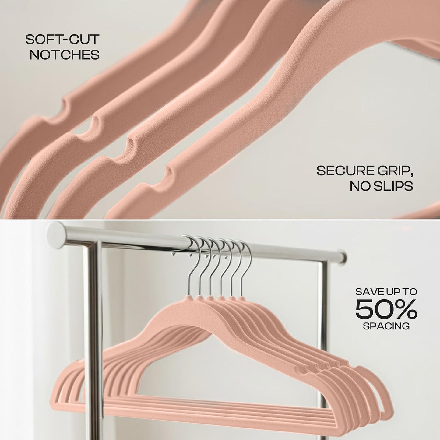 Utopia Home Velvet Hangers - Luxury Non-Slip Slim Coat & Pant Hangers, Space-Saving 50 Pack | Pink