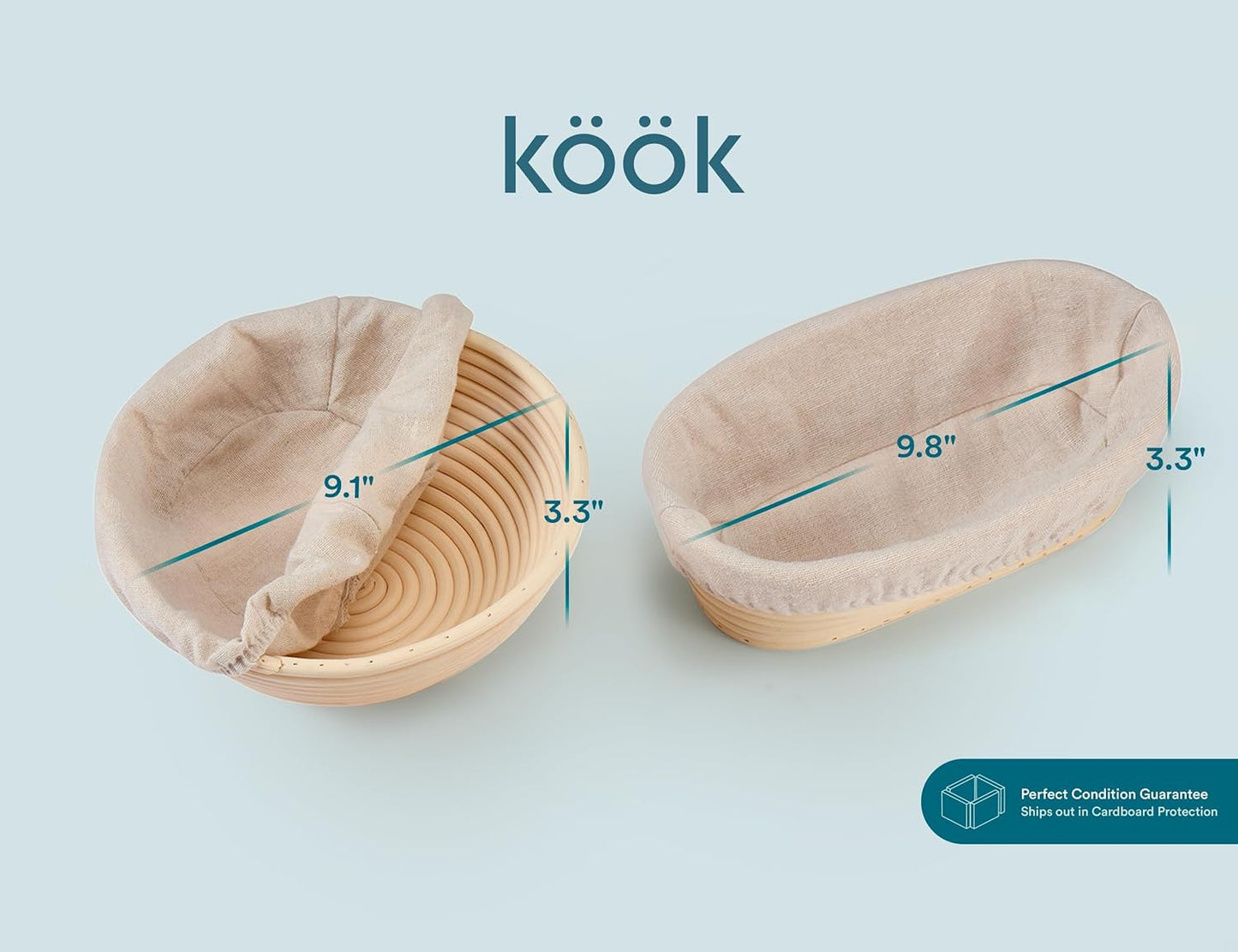 Kook Banneton Bread Proofing Set - Artisan Sourdough Kit with Rattan Baskets & Accessories | Set of 2