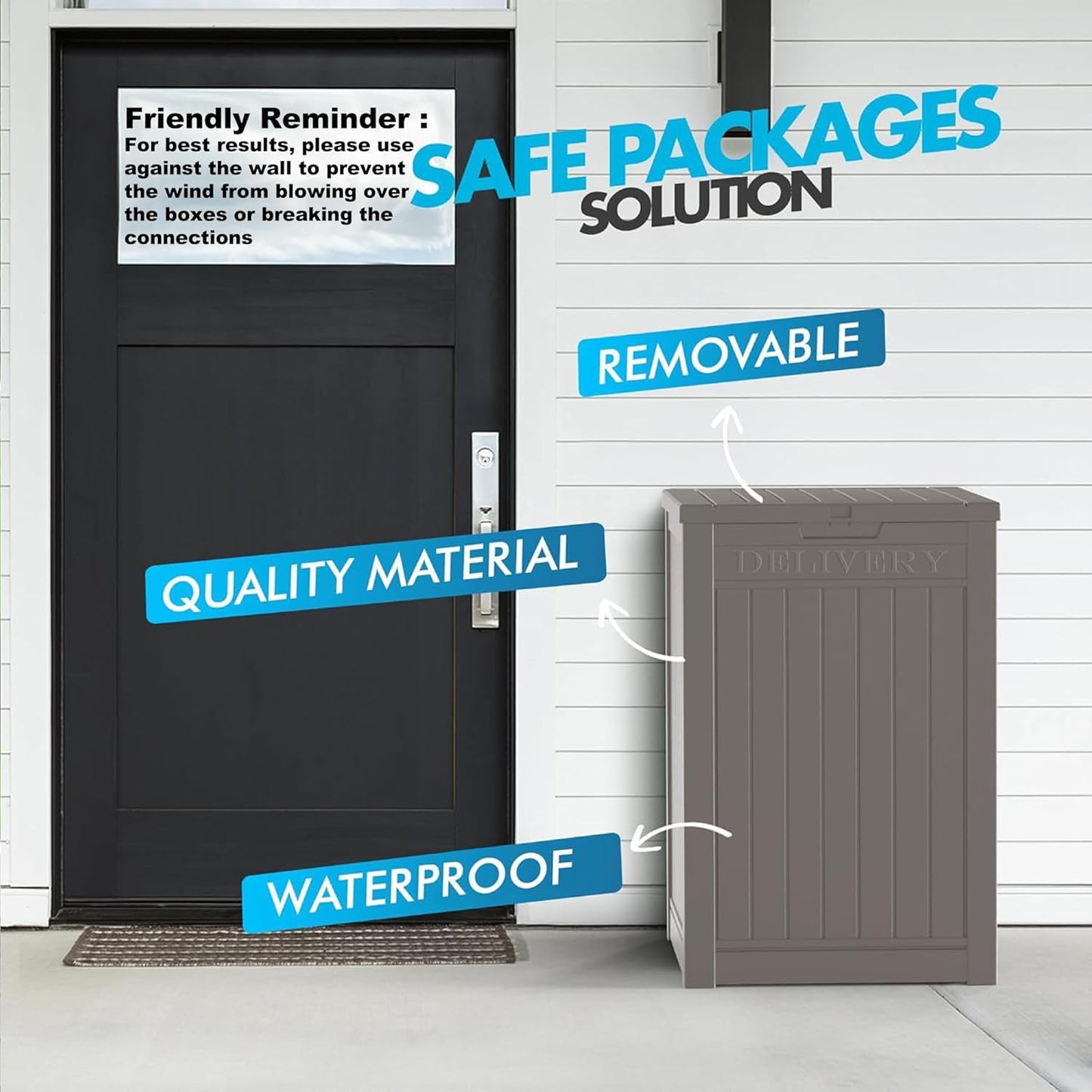 PatioZen 55 Gallon Package Delivery Box - Lockable & Waterproof Outdoor Container | Grey