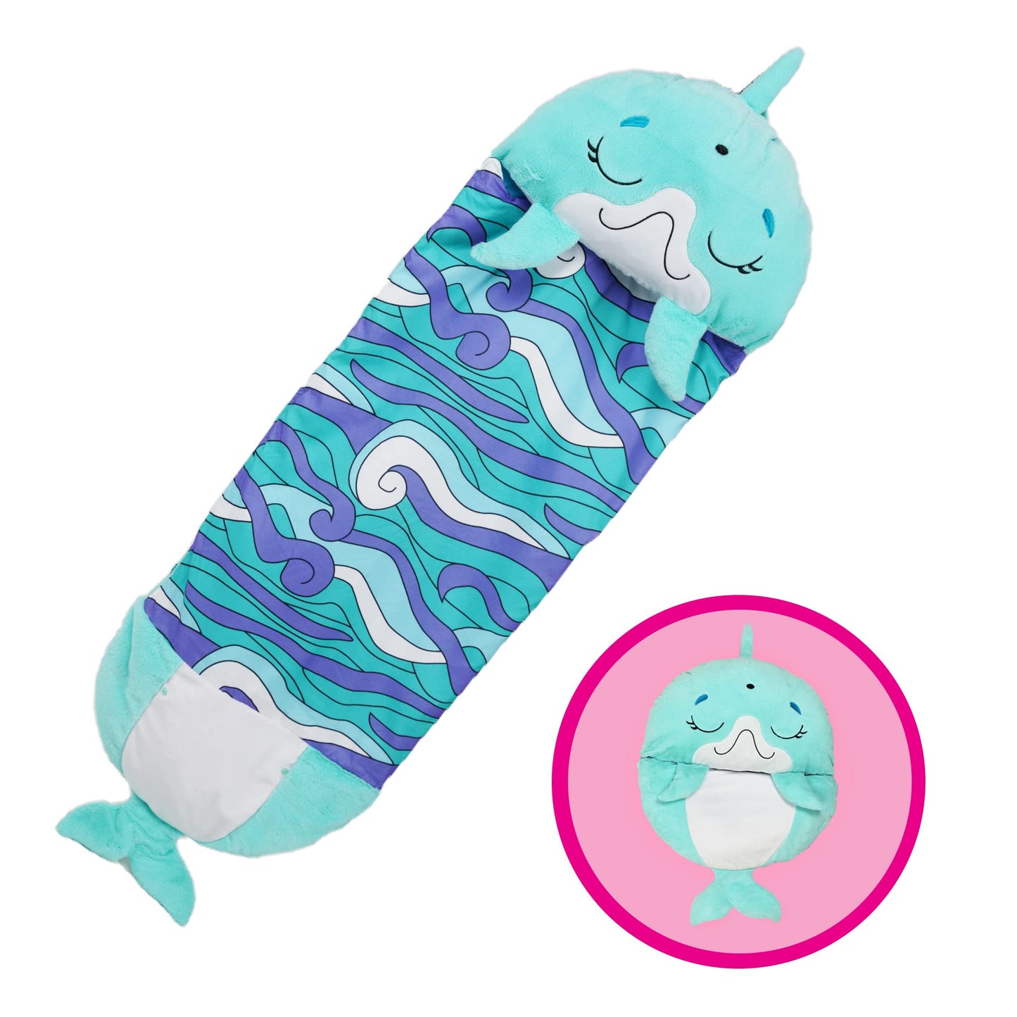 Happy Nappers Pillow & Sleepy Sack Large Dolphin Comfy, Cozy, Compact, Super Soft, Warm, All Season, Sleeping Bag with Pillow