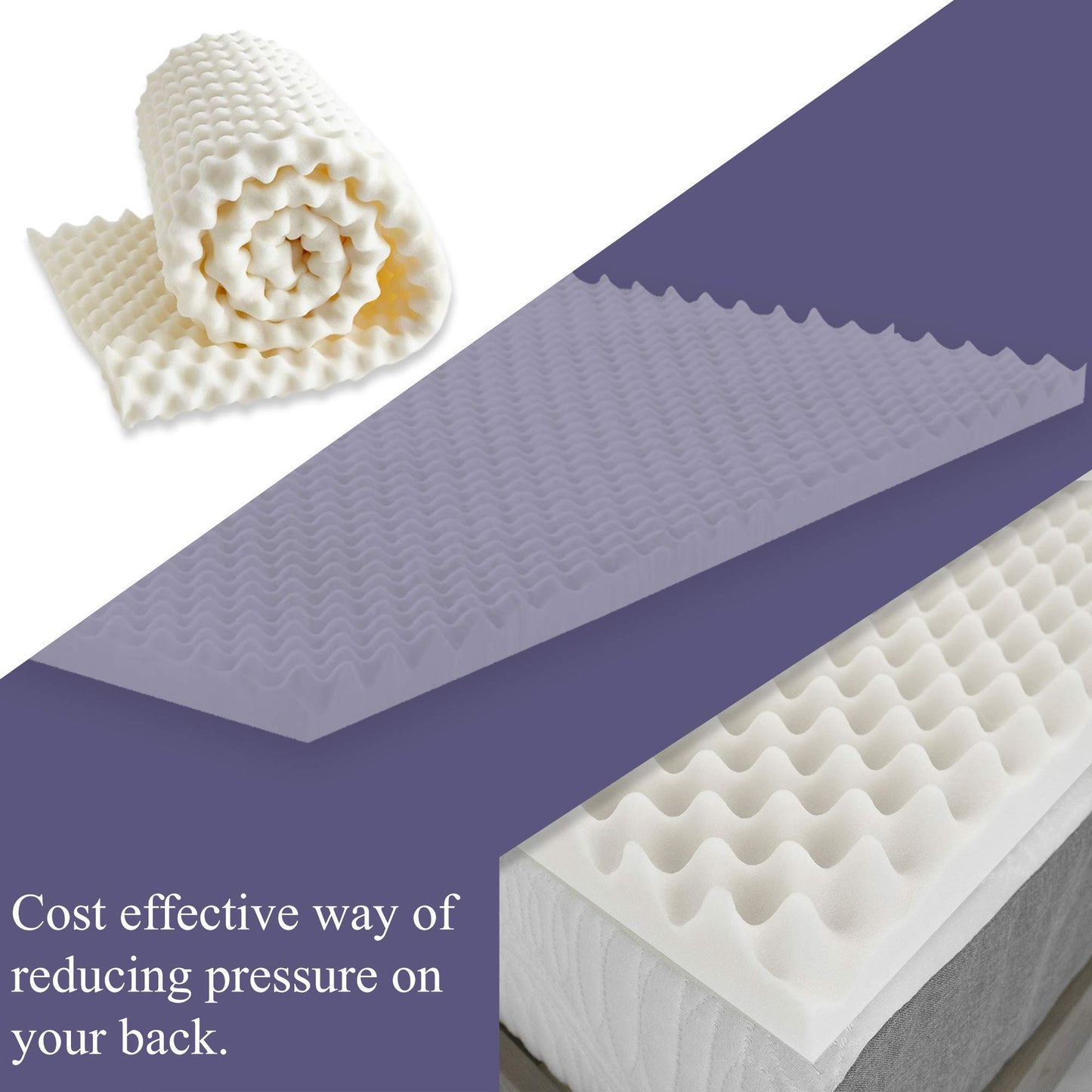 Zayton, 3-Inch Convoluted High Density Foam Mattress Topper, CertiPUR-US Certified for Superior Comfort and Support, Full, White