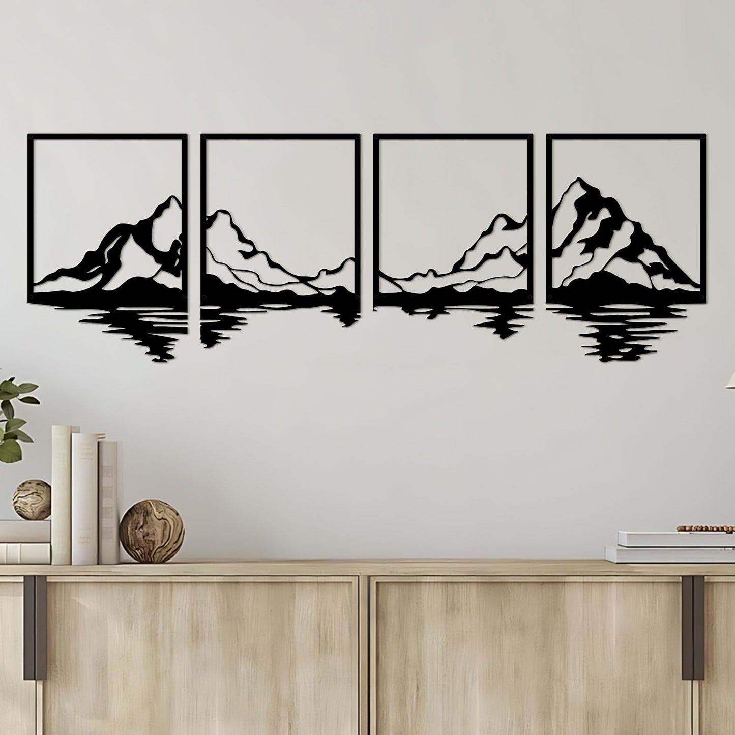ESTART 4 Pcs Metal Mountain Wall Art, Large Mountains Wall Decor, Mountain Forest Decorative Painting Suitable For Living Room Bedroom Office Indoor And Outdoor (Mountains Rivers Large)