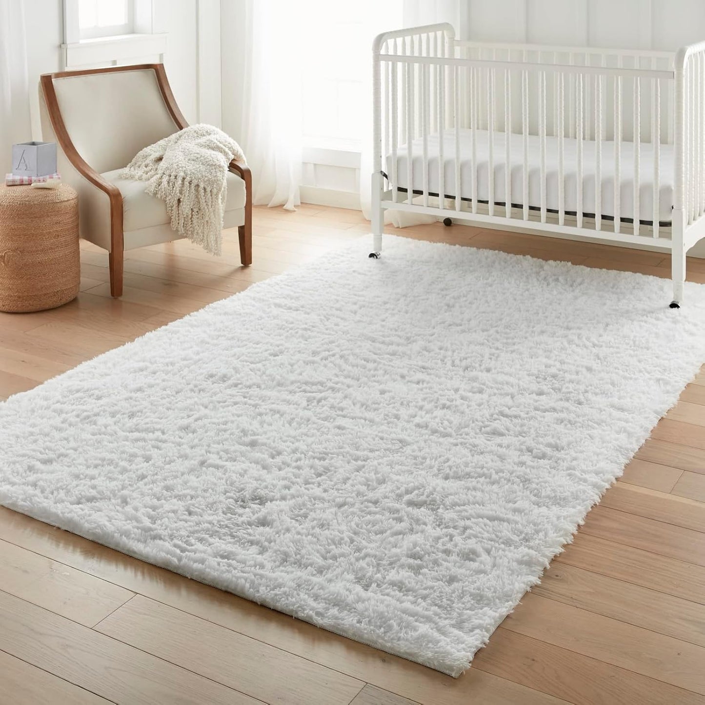 Ophanie 5x8 White Area Rug - Fluffy Plush Shaggy Carpet for Living Room & Bedroom Decor
