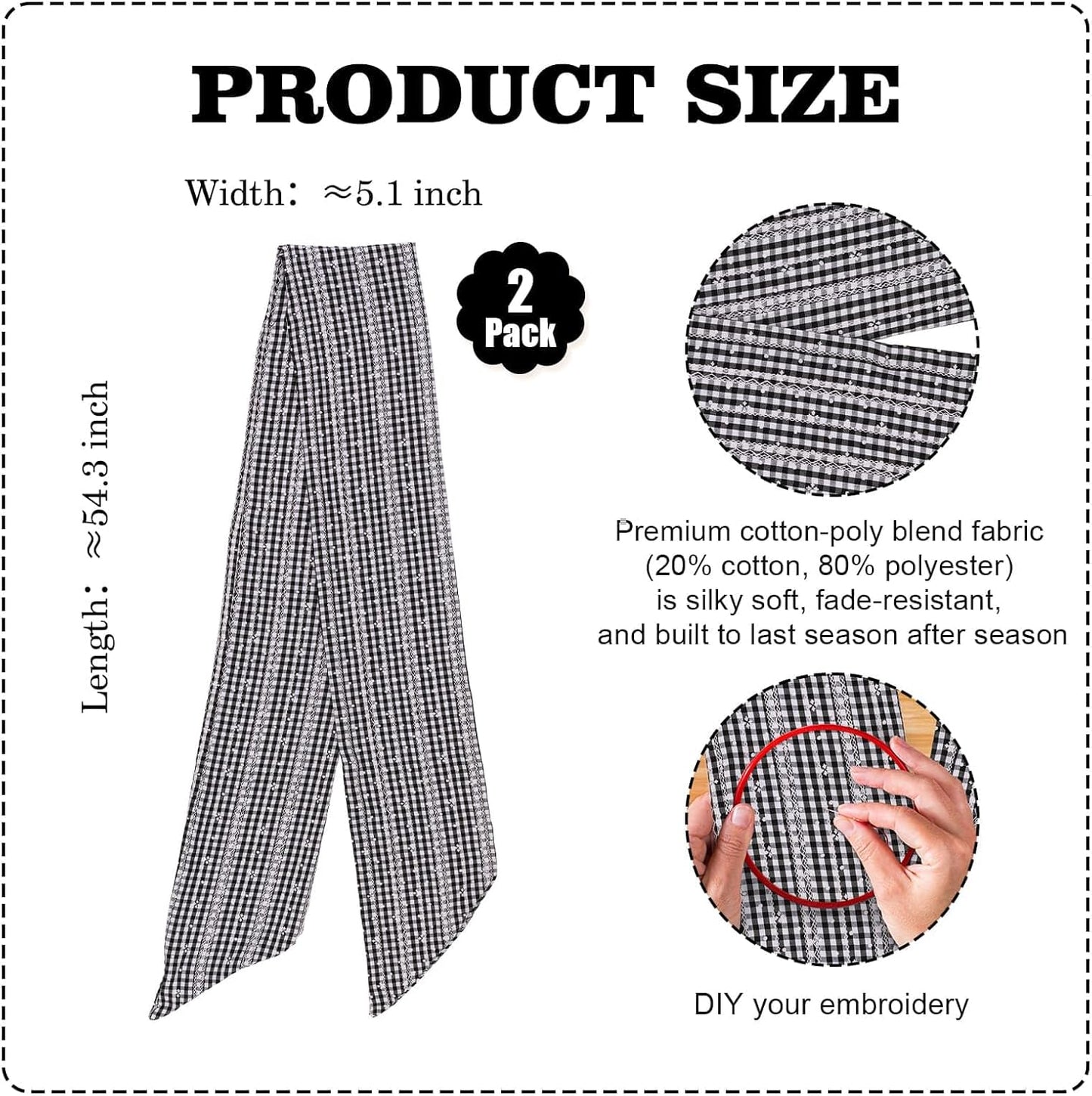 Regine Switzerland 2-Pack Jacquard Plaid Wreath Sashes - Black & White, 5.12" x 54.33" for Modern Decor