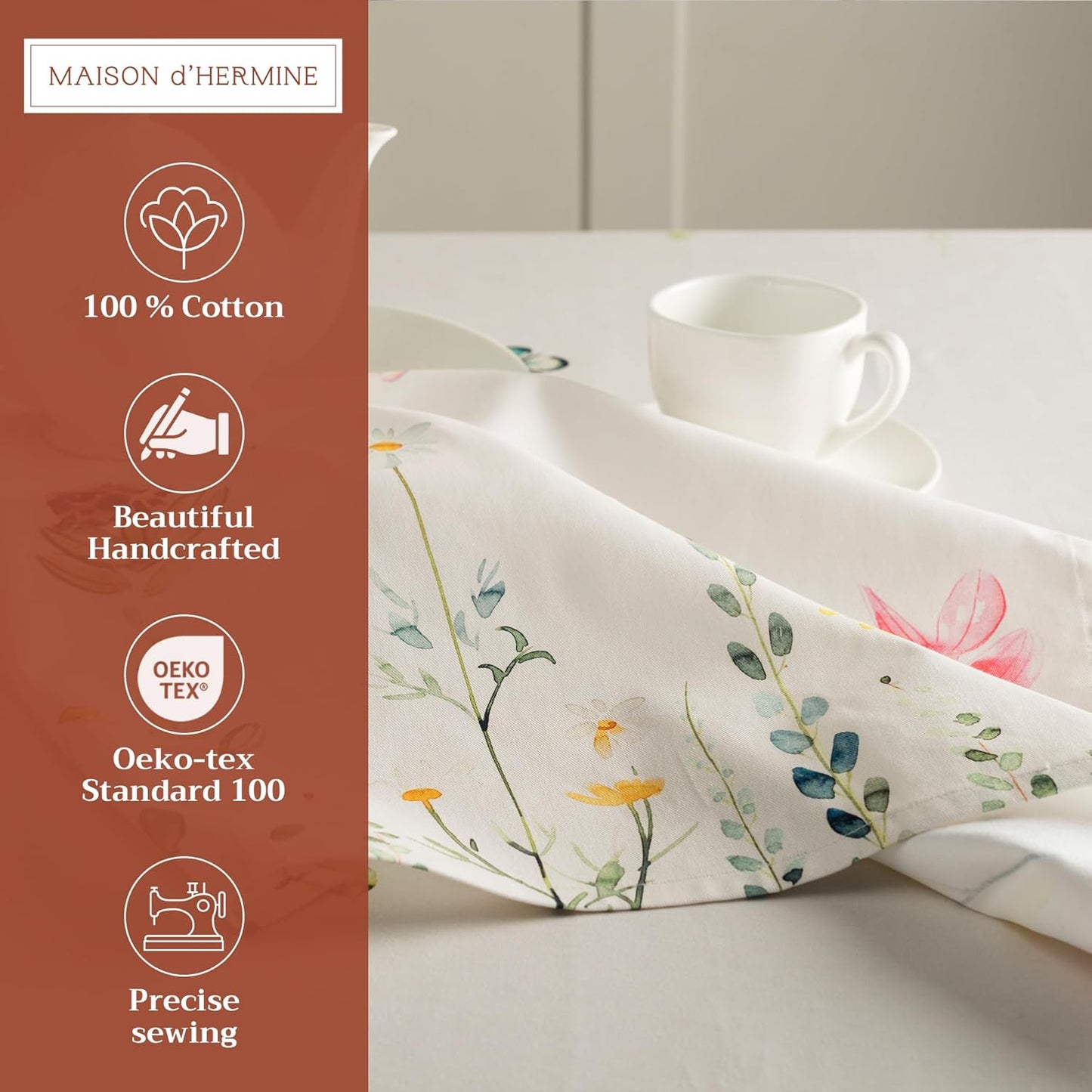 Botanical Fresh Cloth Napkins Set of 4 - 100% Cotton, Reusable & Washable, 20"x20" for Dinner, Parties & Weddings