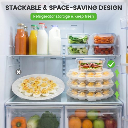 HAKSEN Deviled Egg Containers with Lid, 3PCS Deviled Egg Platter Carrier Holder Trays with 66 Slots for Party and Home Kitchen, Clear