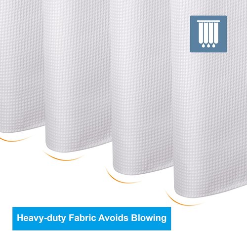 AmazerBath White Fabric Shower Curtain - Heavy Duty Waffle Design | Premium Polyester, 72x72 Inches