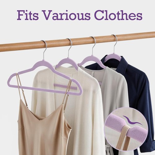HOUSE DAY Velvet Hangers - 60 Pack Non-Slip Heavy Duty Clothes Hangers | Lt-Purple Slim Space-Saving Design
