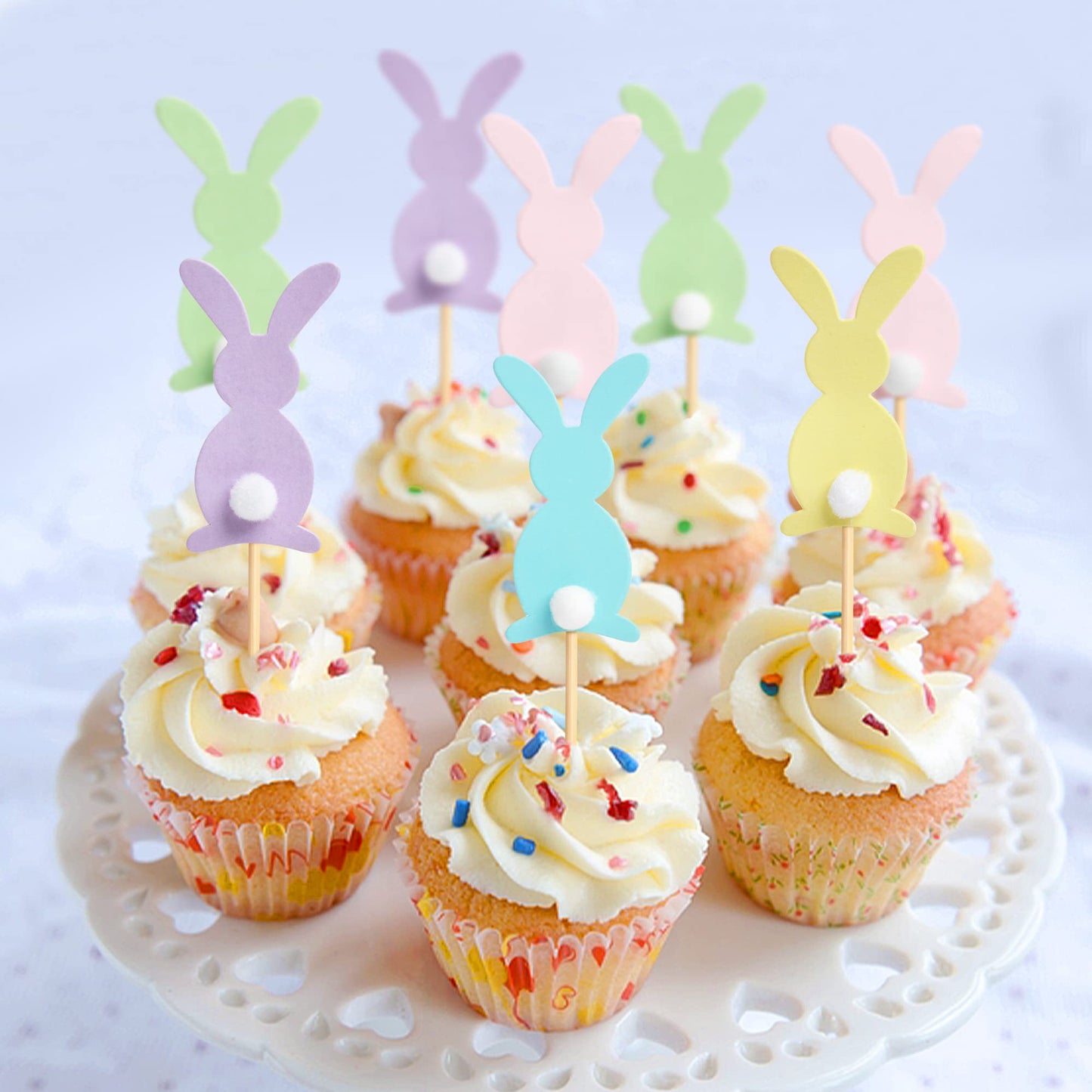 40 pcs Easter Cupcake topper Cute Bunny Cupcake Toppers Rabbit Easter Party Cake Topper Decorations, 40pcs (5 color bunny)