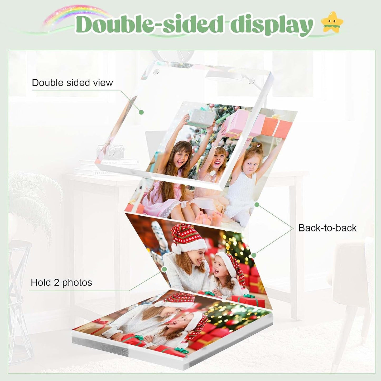 20 Pack Magnetic Acrylic Photo Frames 4x4 Inch, 20mm Thick Double Sided Display Acrylic Picture Frames, Free Standing Desktop Stand for Home & Office Decor
