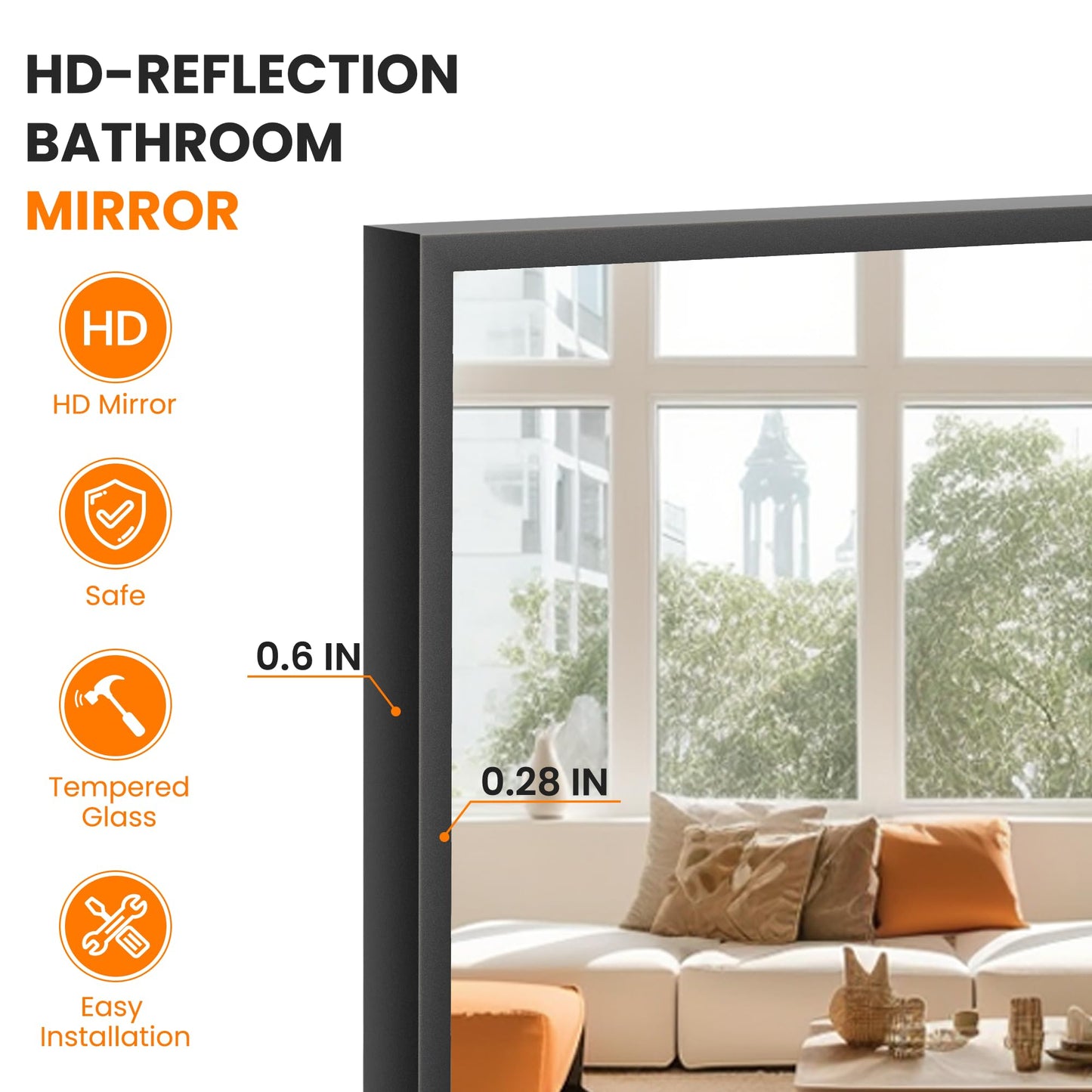 TRAHOME Full Length Mirror, 56" x 15" Standing Large Floor Mirror with Aluminum Frame for Bedroom, Living Room, Bathroom(Black